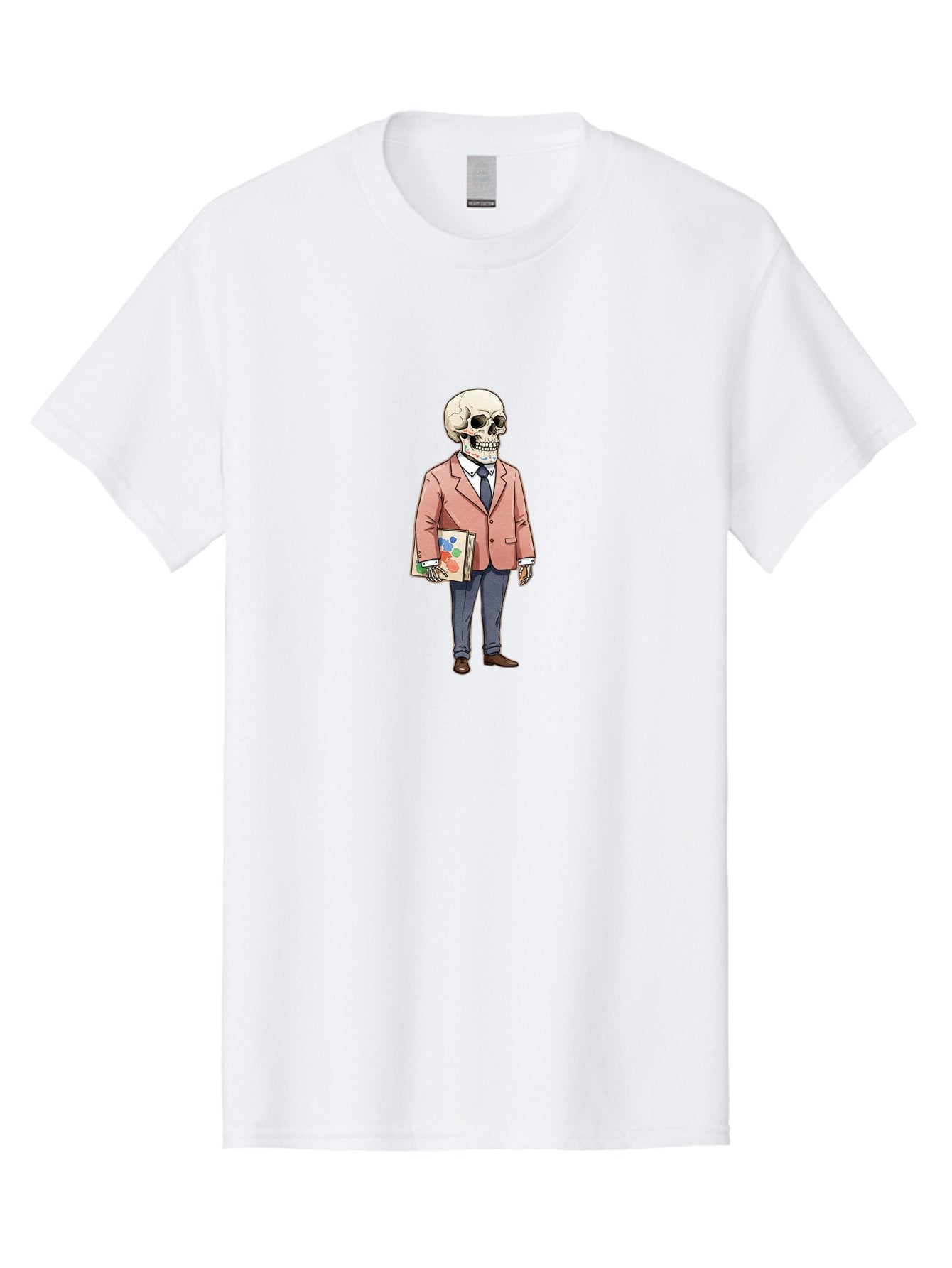Skeleton-In-Suit-2 Men'S Graphic Tee, 100% Cotton, Comfortable Casual Summer Wear, Machine Washable, Cartoon Skeleton, Formal Attire, Business Suit, Holding Books, Anatomy Education, Quirky Illustration, Unique Art Style, Surreal Character, Bad574