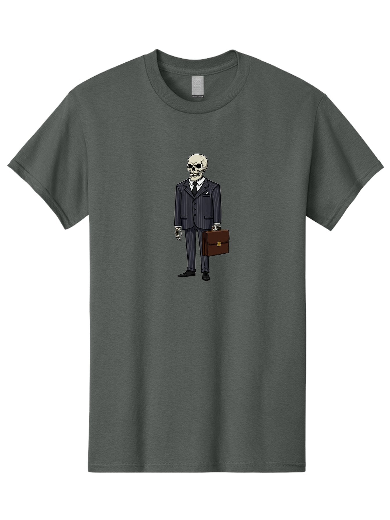 Skeleton-In-Suit Men'S Graphic Tee, 100% Cotton, Comfortable Casual Summer Wear, Machine Washable, Skeleton Wearing A Suit, Briefcase In Hand, Business Attire, Formal Wear, Black Tie, White Shirt, Striped Pants, Corporate Style, Spooky, Bad576 12