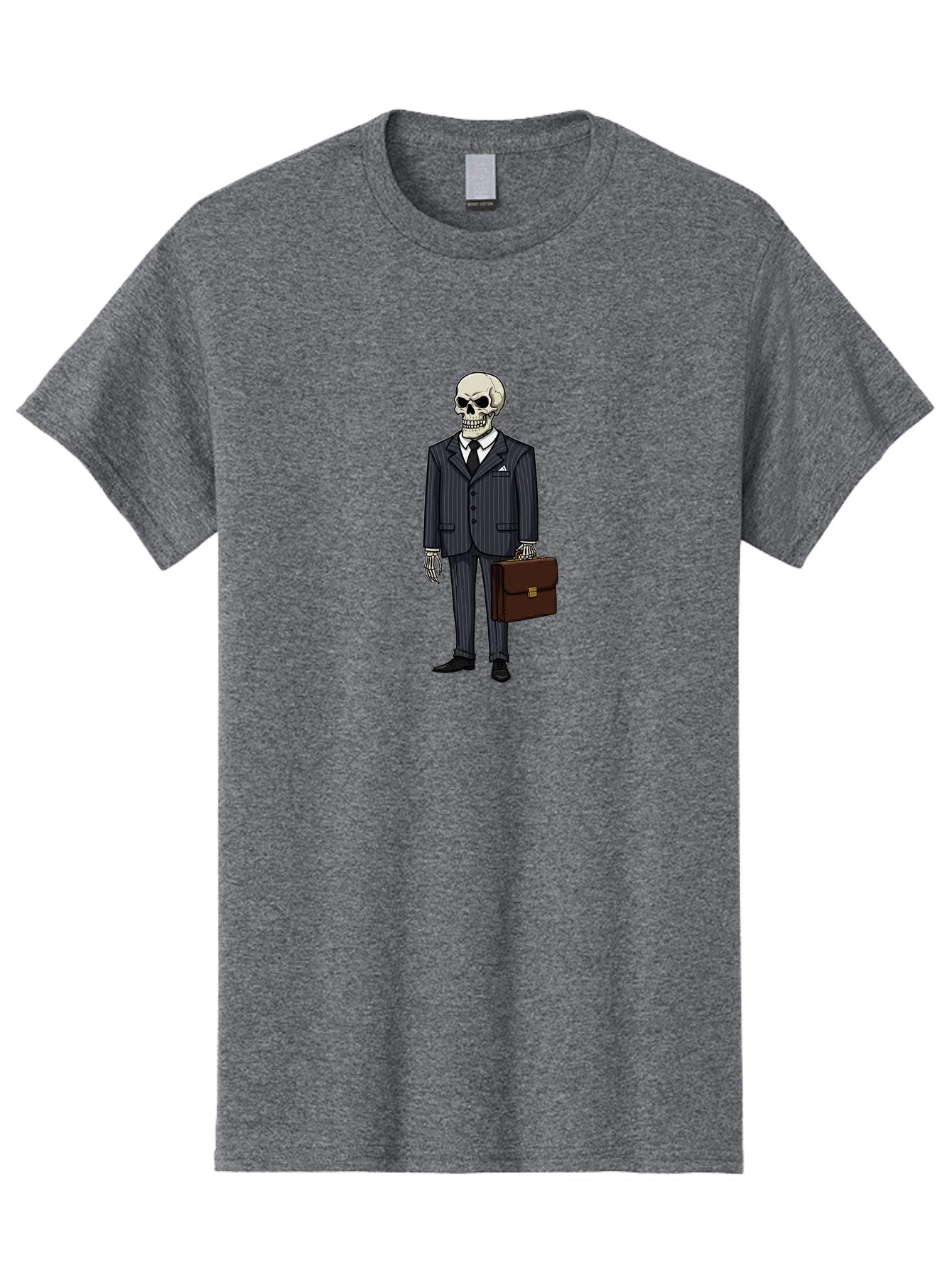 Skeleton-In-Suit Men'S Graphic Tee, 100% Cotton, Comfortable Casual Summer Wear, Machine Washable, Skeleton Wearing A Suit, Briefcase In Hand, Business Attire, Formal Wear, Black Tie, White Shirt, Striped Pants, Corporate Style, Spooky, Bad576 15