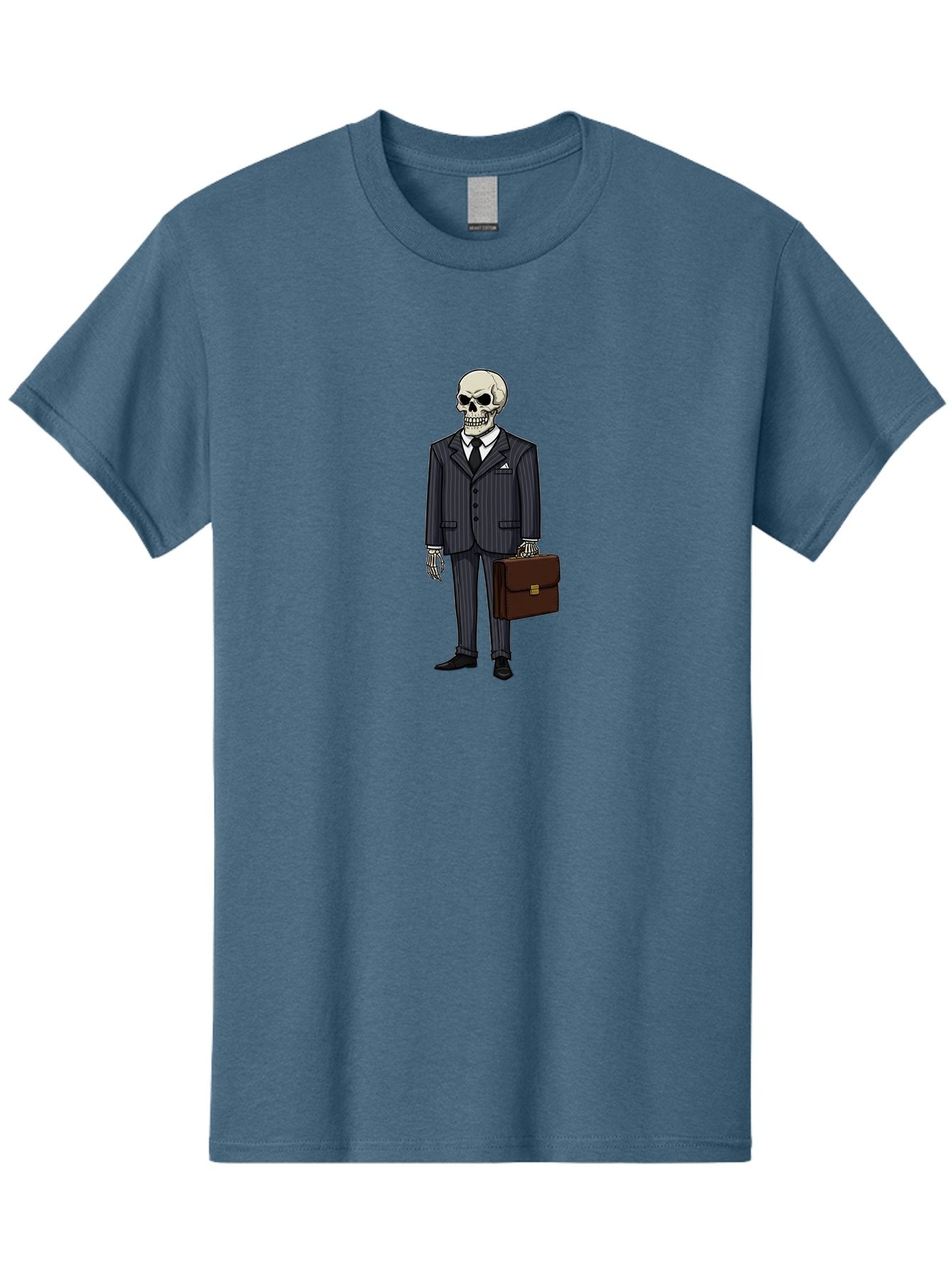 Skeleton-In-Suit Men'S Graphic Tee, 100% Cotton, Comfortable Casual Summer Wear, Machine Washable, Skeleton Wearing A Suit, Briefcase In Hand, Business Attire, Formal Wear, Black Tie, White Shirt, Striped Pants, Corporate Style, Spooky, Bad576 4