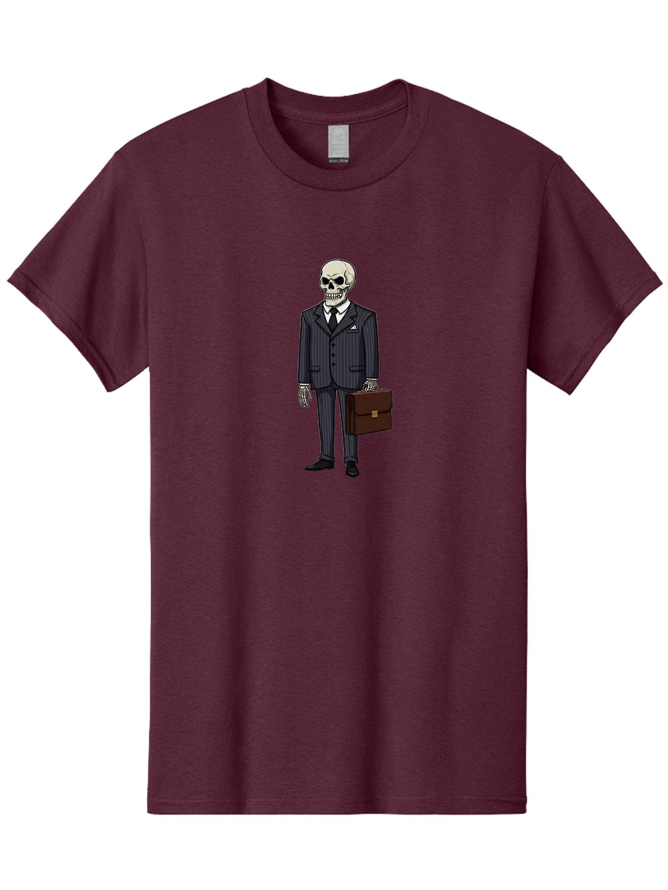 Skeleton-In-Suit Men'S Graphic Tee, 100% Cotton, Comfortable Casual Summer Wear, Machine Washable, Skeleton Wearing A Suit, Briefcase In Hand, Business Attire, Formal Wear, Black Tie, White Shirt, Striped Pants, Corporate Style, Spooky, Bad576 6