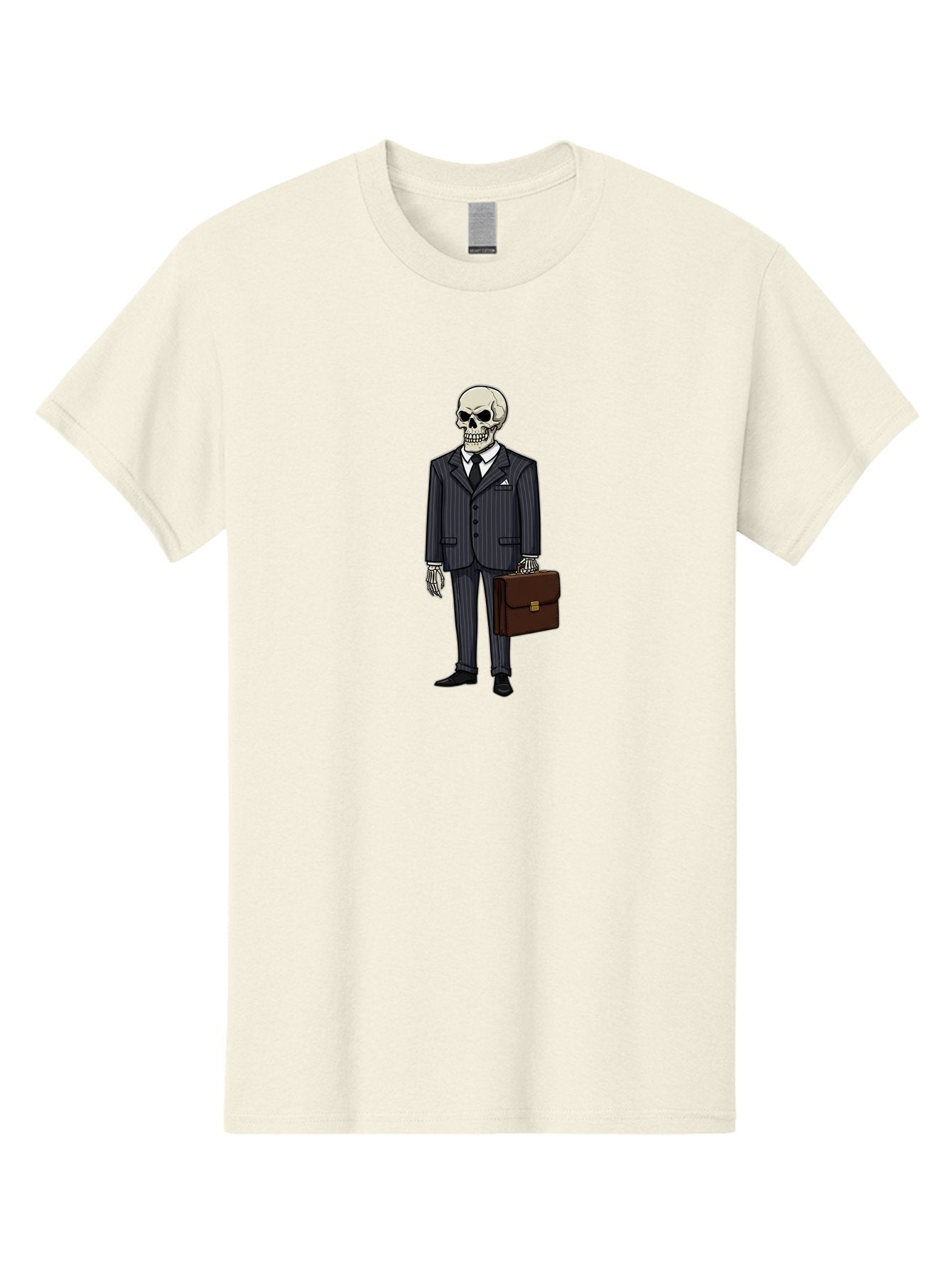 Skeleton-In-Suit Men'S Graphic Tee, 100% Cotton, Comfortable Casual Summer Wear, Machine Washable, Skeleton Wearing A Suit, Briefcase In Hand, Business Attire, Formal Wear, Black Tie, White Shirt, Striped Pants, Corporate Style, Spooky, Bad576 14