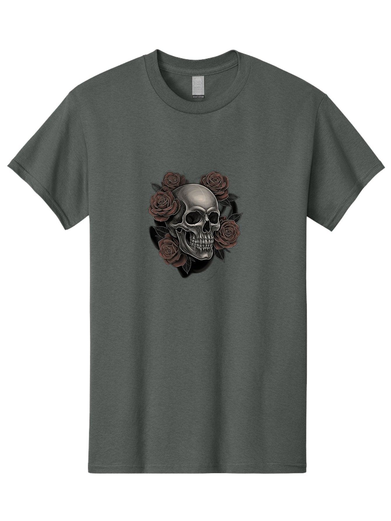 Skull-And-Roses Men'S Graphic Tee, 100% Cotton, Comfortable Casual Summer Wear, Machine Washable, Skull Illustration, Dark Roses, Gothic Art, Tattoo Design, Human Skull, Floral Arrangement, Dark Art, Monochromatic, Dramatic Effect, Bad579