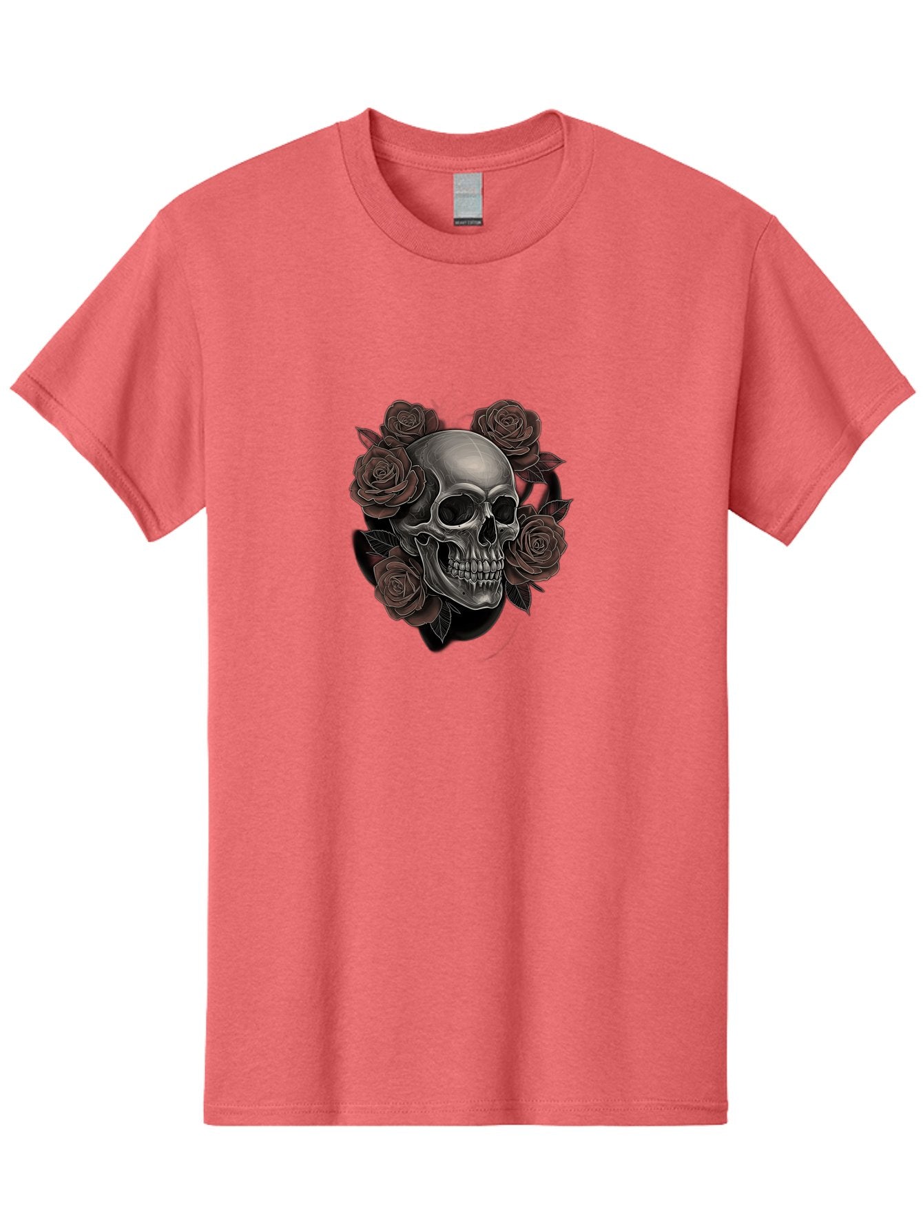 Skull-And-Roses Men'S Graphic Tee, 100% Cotton, Comfortable Casual Summer Wear, Machine Washable, Skull Illustration, Dark Roses, Gothic Art, Tattoo Design, Human Skull, Floral Arrangement, Dark Art, Monochromatic, Dramatic Effect, Bad579 15