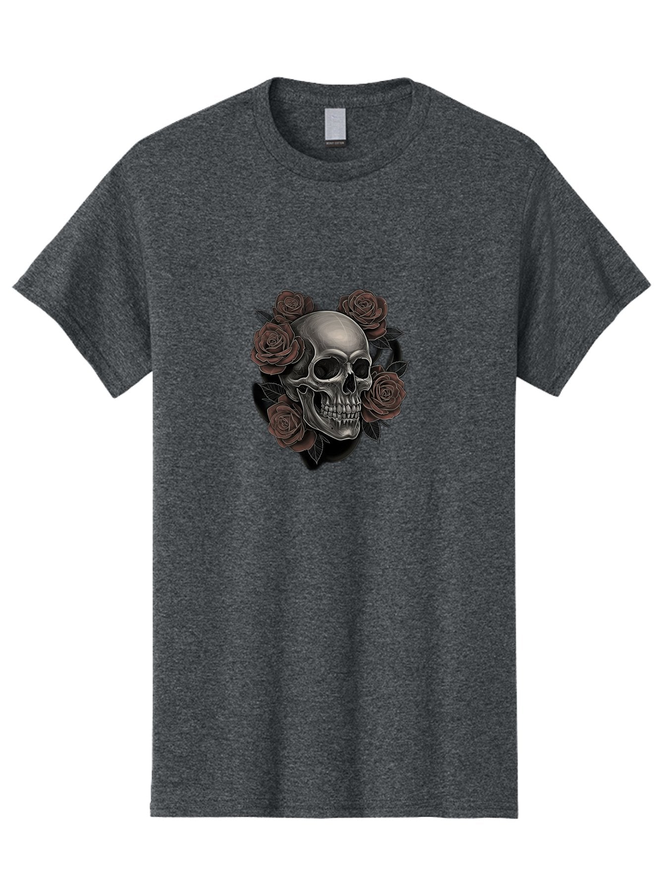 Skull-And-Roses Men'S Graphic Tee, 100% Cotton, Comfortable Casual Summer Wear, Machine Washable, Skull Illustration, Dark Roses, Gothic Art, Tattoo Design, Human Skull, Floral Arrangement, Dark Art, Monochromatic, Dramatic Effect, Bad579 9