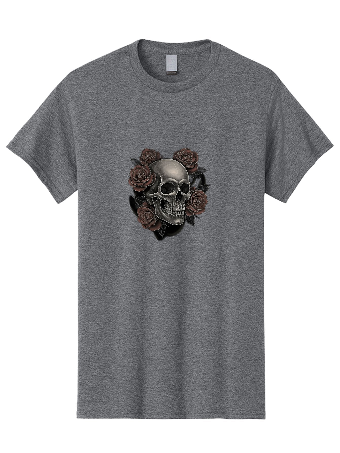 Skull-And-Roses Men'S Graphic Tee, 100% Cotton, Comfortable Casual Summer Wear, Machine Washable, Skull Illustration, Dark Roses, Gothic Art, Tattoo Design, Human Skull, Floral Arrangement, Dark Art, Monochromatic, Dramatic Effect, Bad579 14