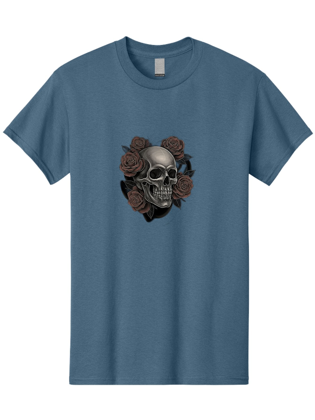 Skull-And-Roses Men'S Graphic Tee, 100% Cotton, Comfortable Casual Summer Wear, Machine Washable, Skull Illustration, Dark Roses, Gothic Art, Tattoo Design, Human Skull, Floral Arrangement, Dark Art, Monochromatic, Dramatic Effect, Bad579 8
