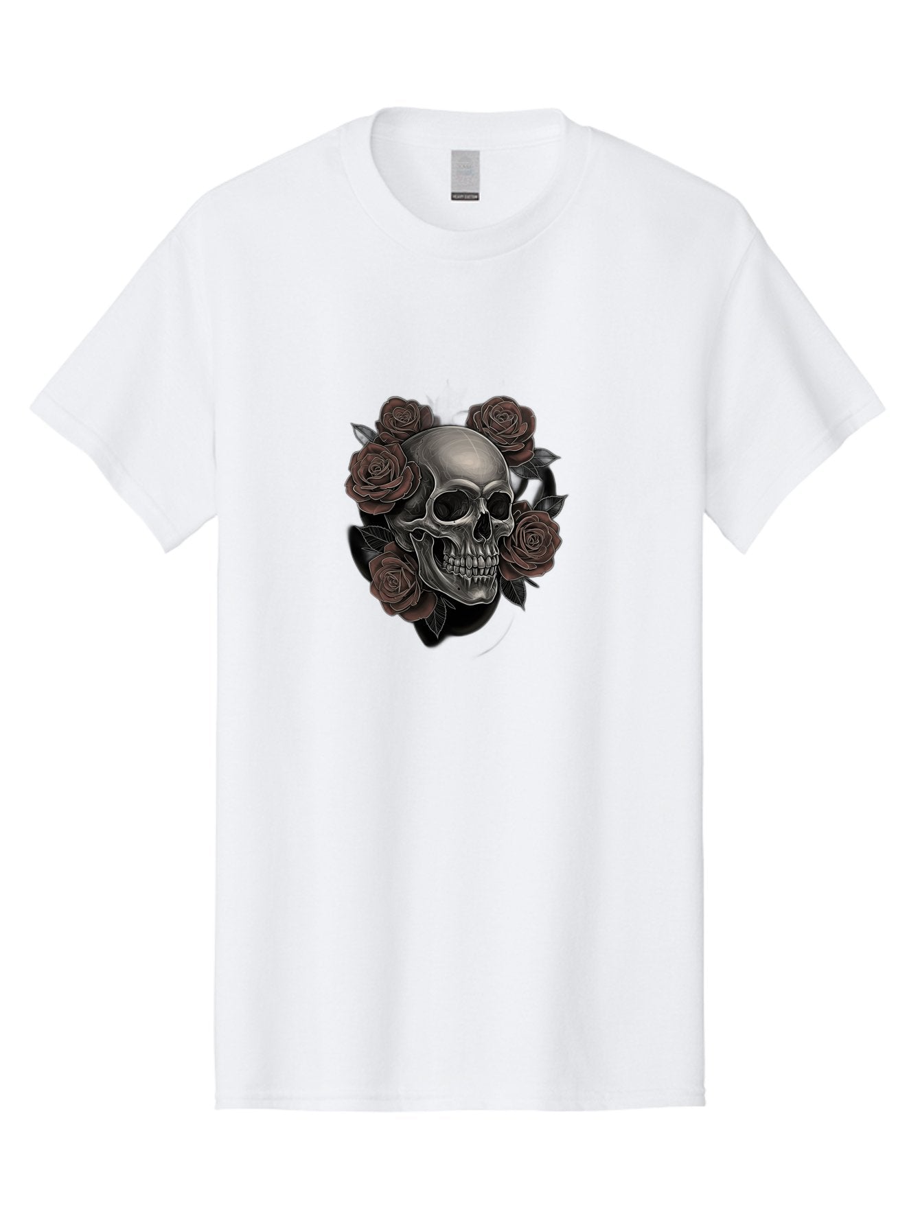 Skull-And-Roses Men'S Graphic Tee, 100% Cotton, Comfortable Casual Summer Wear, Machine Washable, Skull Illustration, Dark Roses, Gothic Art, Tattoo Design, Human Skull, Floral Arrangement, Dark Art, Monochromatic, Dramatic Effect, Bad579 11