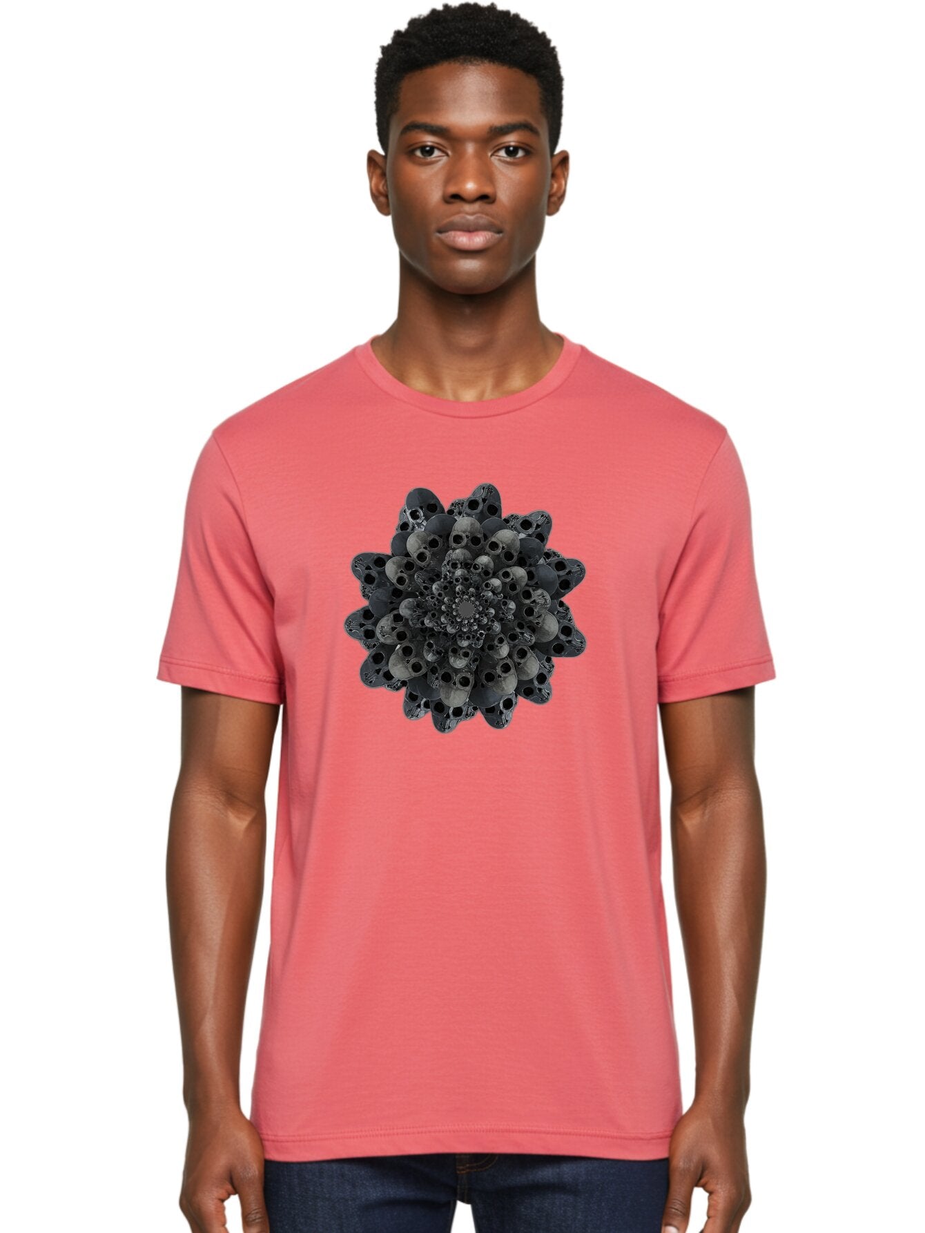 Skull-Cluster-1 Men'S Graphic Tee, 100% Cotton, Comfortable Casual Summer Wear, Machine Washable, Skull Flower, Human Skulls, Floral Arrangement, Dark Art, Gothic Decor, Skulls, Eerie Art, Dark Floral Design, Macabre Bad581 27