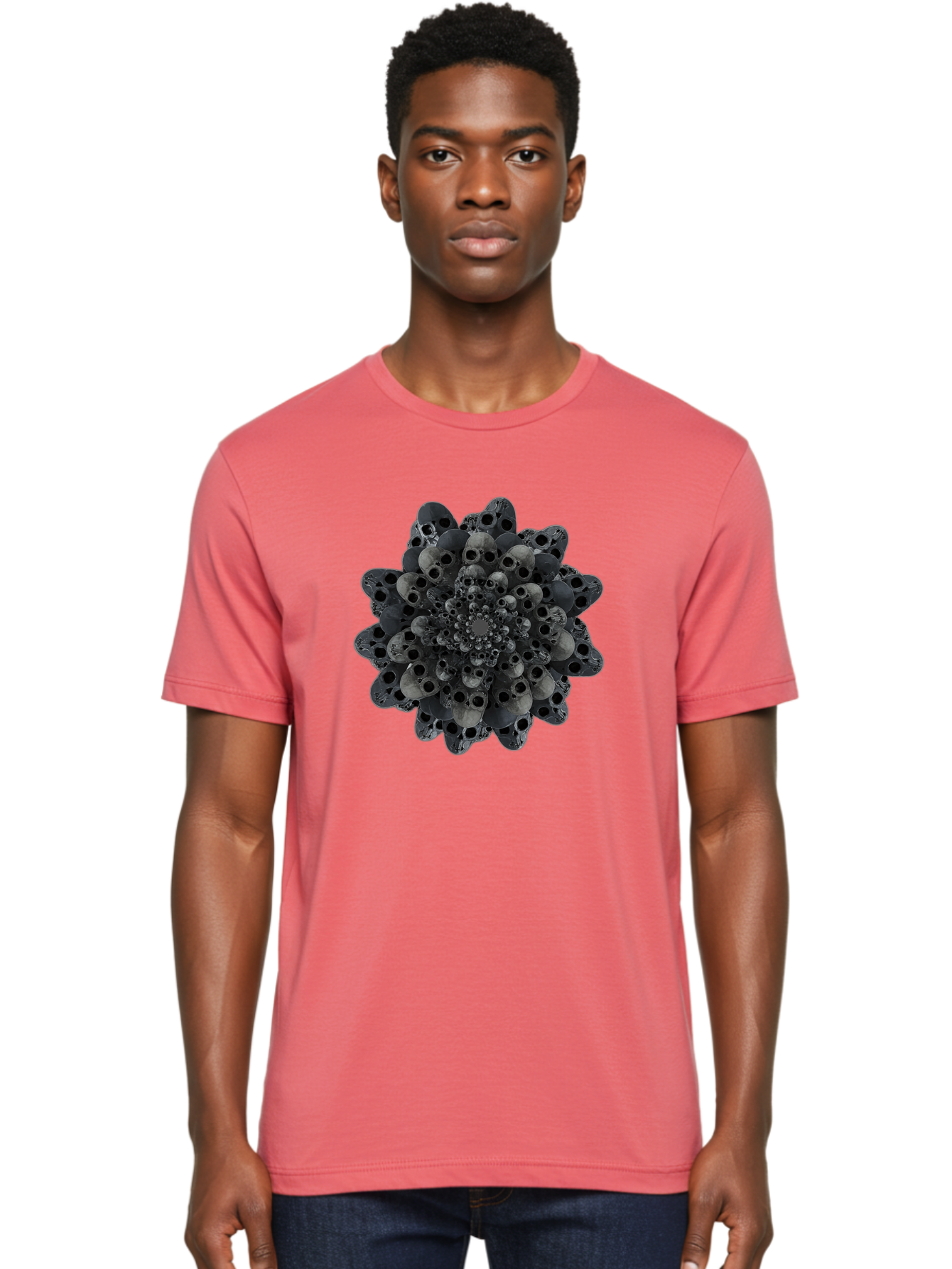Skull-Cluster-1 Men'S Graphic Tee, 100% Cotton, Comfortable Casual Summer Wear, Machine Washable, Skull Flower, Human Skulls, Floral Arrangement, Dark Art, Gothic Decor, Skulls, Eerie Art, Dark Floral Design, Macabre Bad581 19
