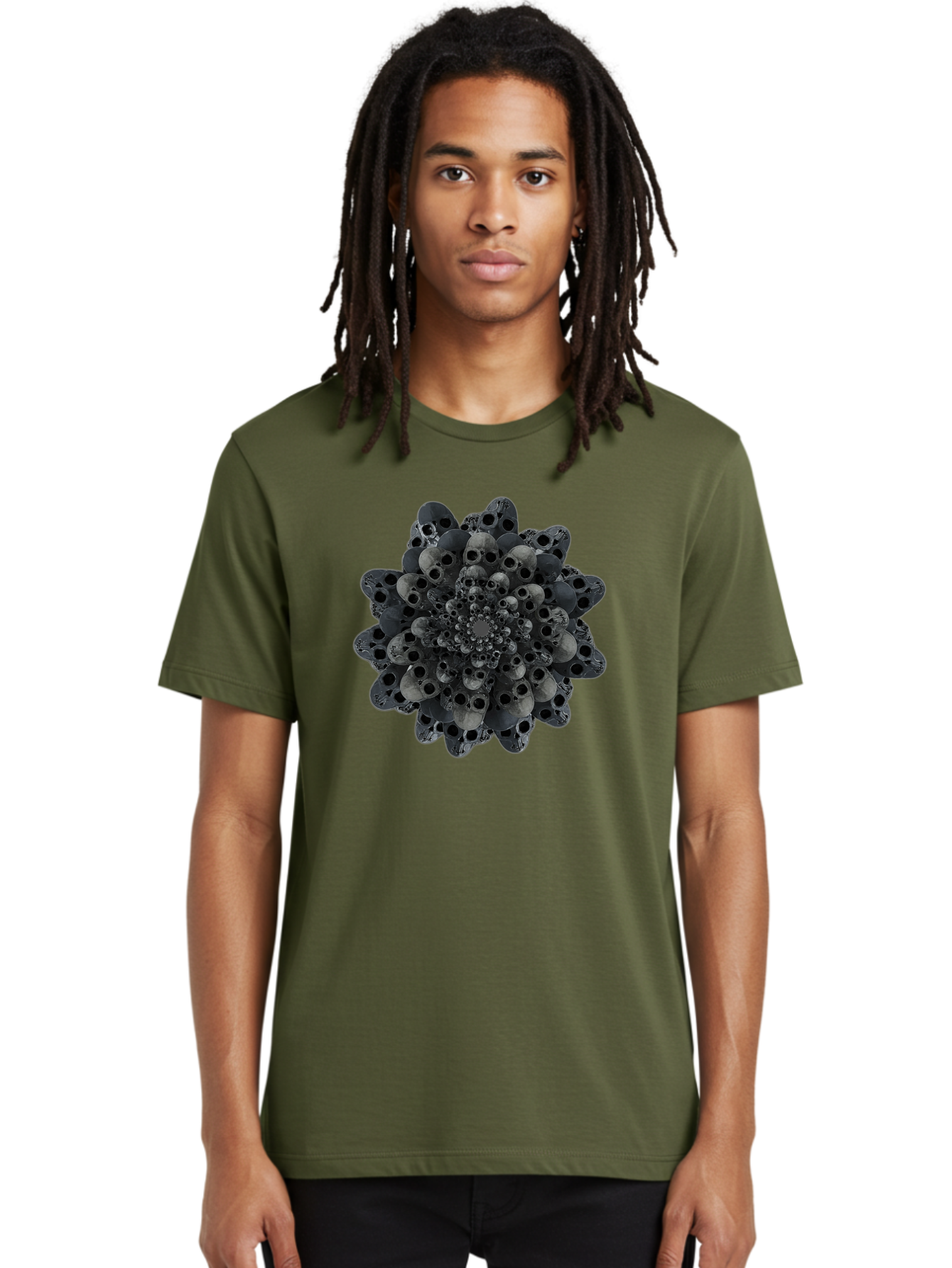 Skull-Cluster-1 Men'S Graphic Tee, 100% Cotton, Comfortable Casual Summer Wear, Machine Washable, Skull Flower, Human Skulls, Floral Arrangement, Dark Art, Gothic Decor, Skulls, Eerie Art, Dark Floral Design, Macabre Bad581 16