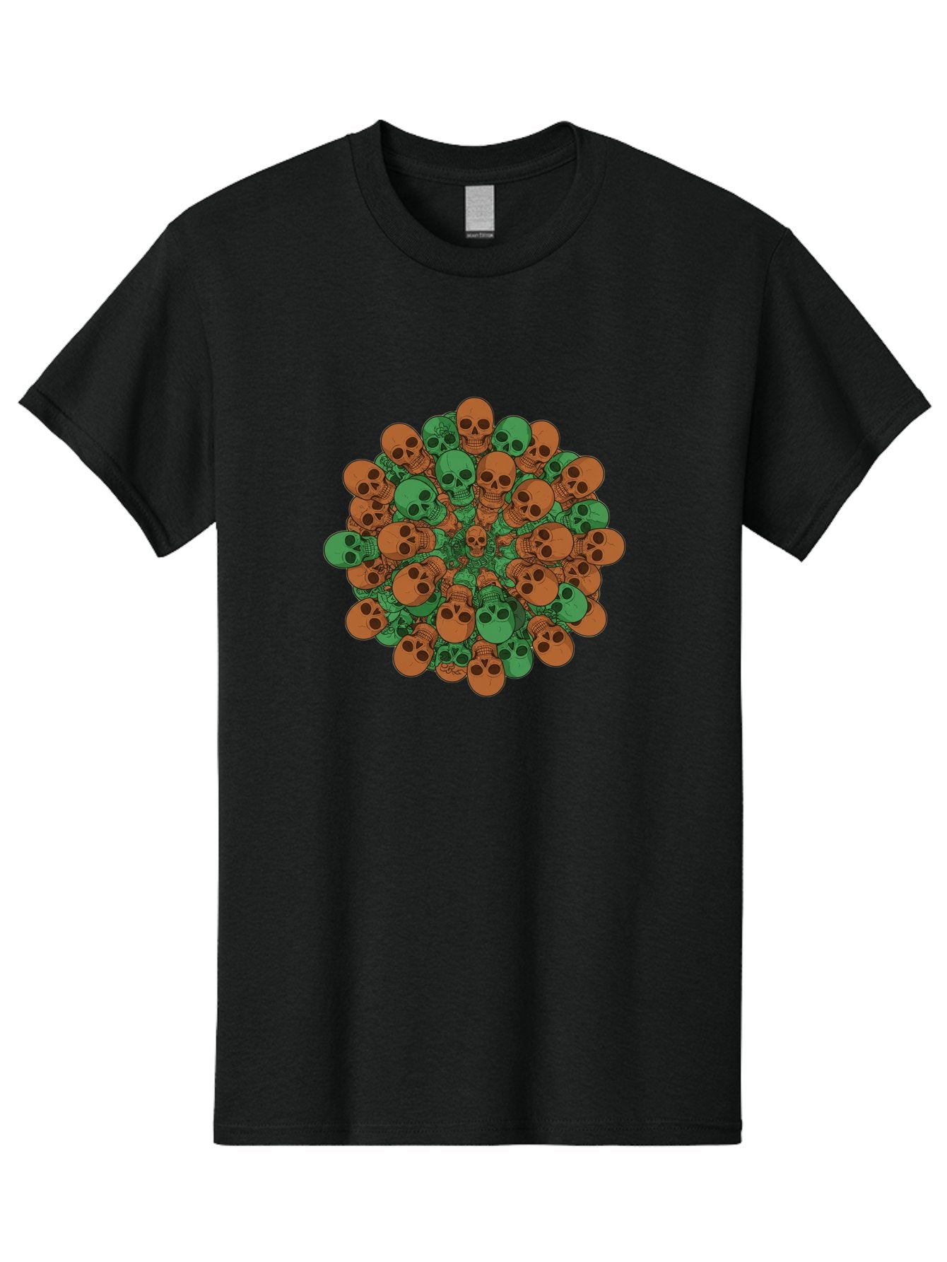 Skull-Cluster-2 Men'S Graphic Tee, 100% Cotton, Comfortable Casual Summer Wear, Machine Washable, Cluster Of Skulls, Orange And Green Skulls, Skull Illustration, Skull Design, Mortality Symbol, Death Theme, Gothic Art, Macabre Imagery Bad582 10