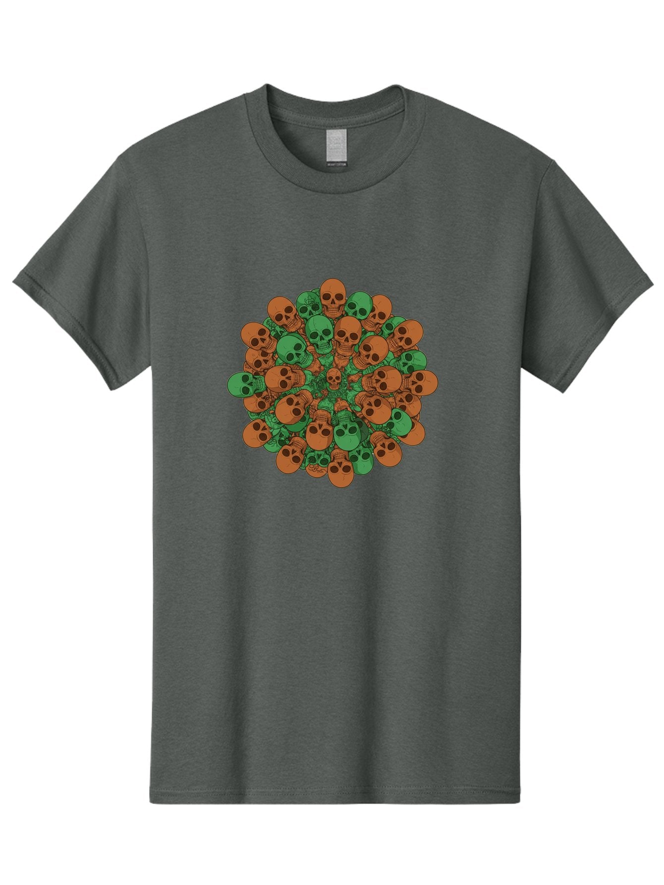 Skull-Cluster-2 Men'S Graphic Tee, 100% Cotton, Comfortable Casual Summer Wear, Machine Washable, Cluster Of Skulls, Orange And Green Skulls, Skull Illustration, Skull Design, Mortality Symbol, Death Theme, Gothic Art, Macabre Imagery Bad582 3
