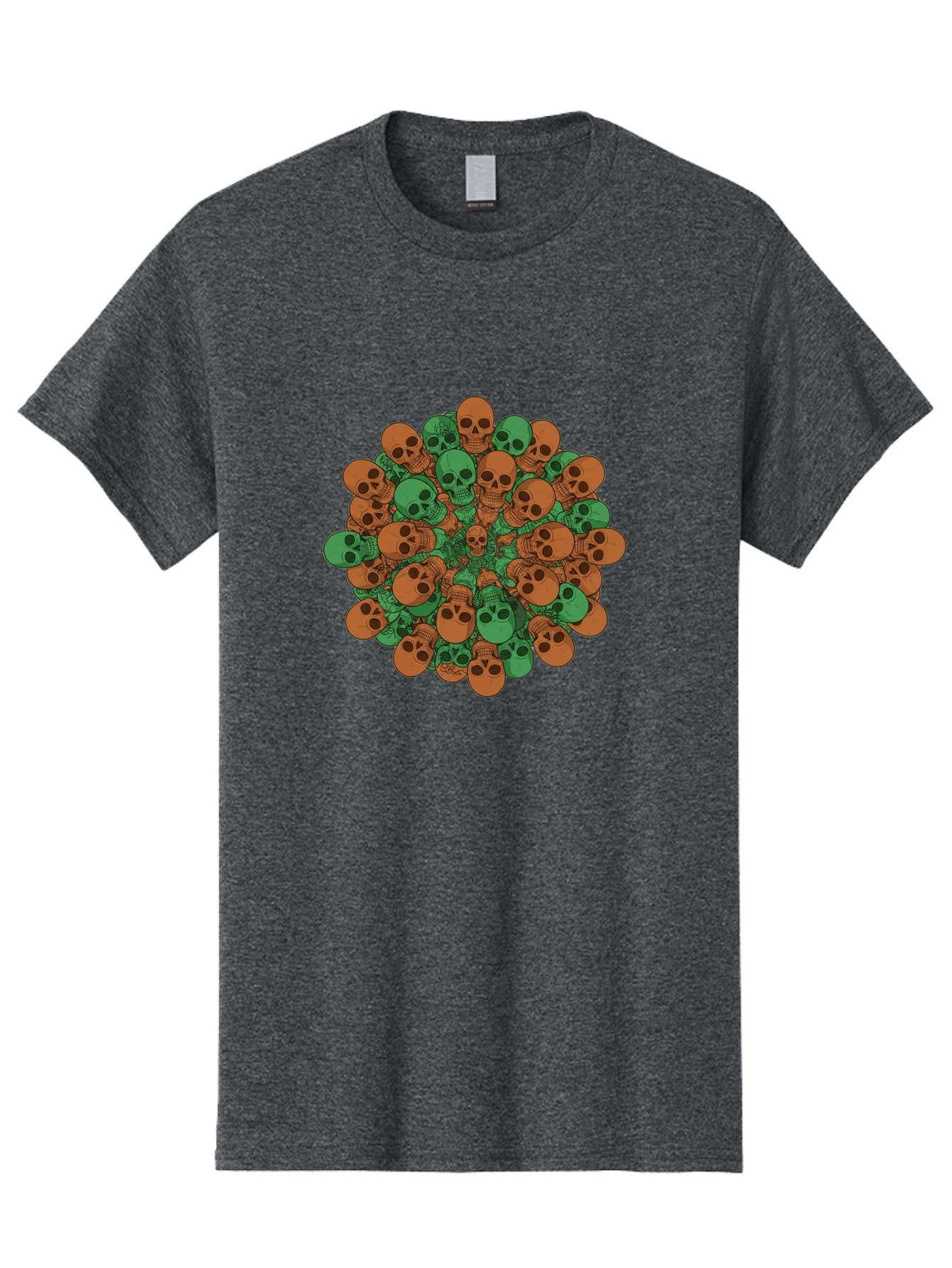 Skull-Cluster-2 Men'S Graphic Tee, 100% Cotton, Comfortable Casual Summer Wear, Machine Washable, Cluster Of Skulls, Orange And Green Skulls, Skull Illustration, Skull Design, Mortality Symbol, Death Theme, Gothic Art, Macabre Imagery Bad582 6