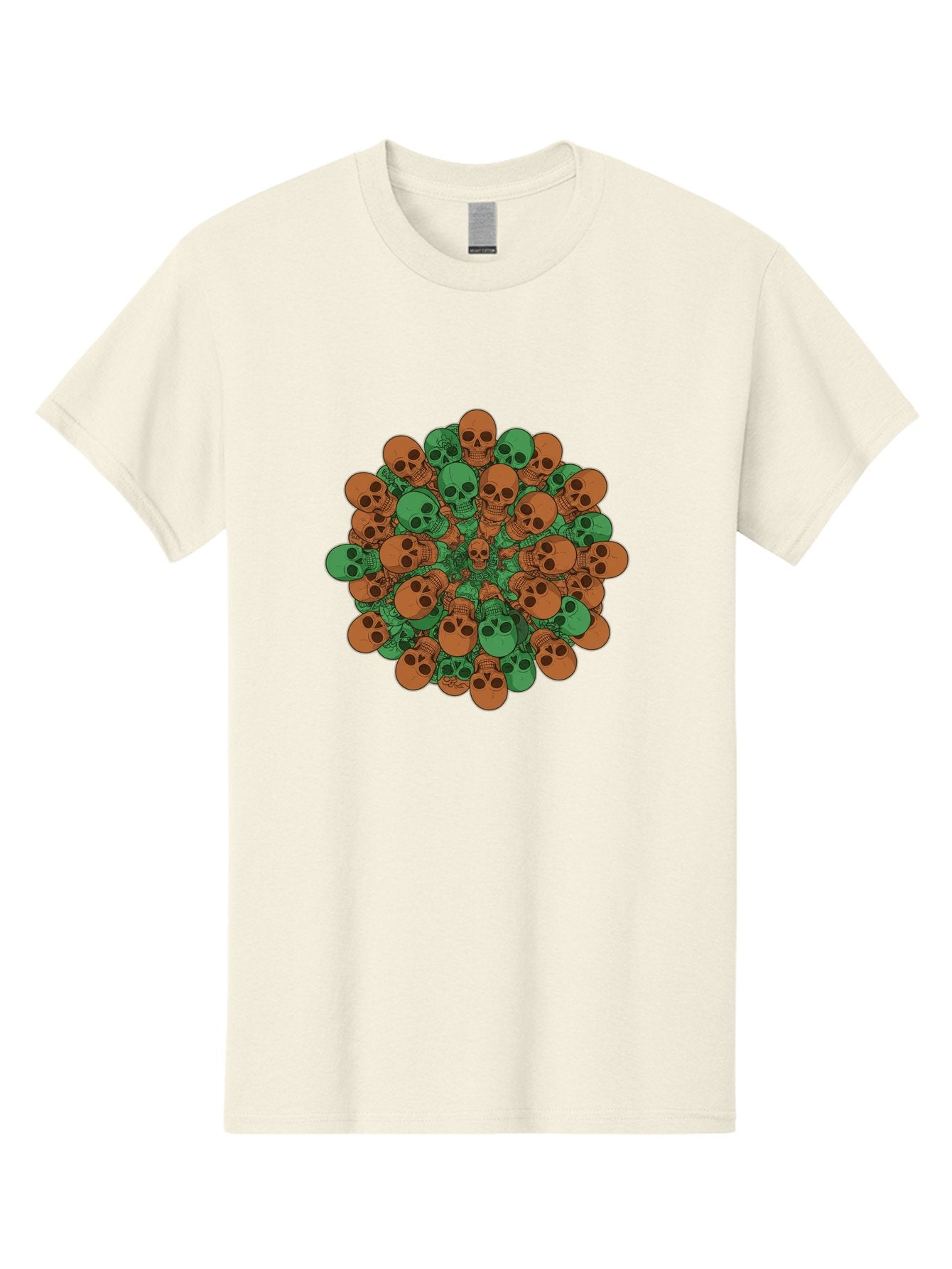 Skull-Cluster-2 Men'S Graphic Tee, 100% Cotton, Comfortable Casual Summer Wear, Machine Washable, Cluster Of Skulls, Orange And Green Skulls, Skull Illustration, Skull Design, Mortality Symbol, Death Theme, Gothic Art, Macabre Imagery Bad582 4