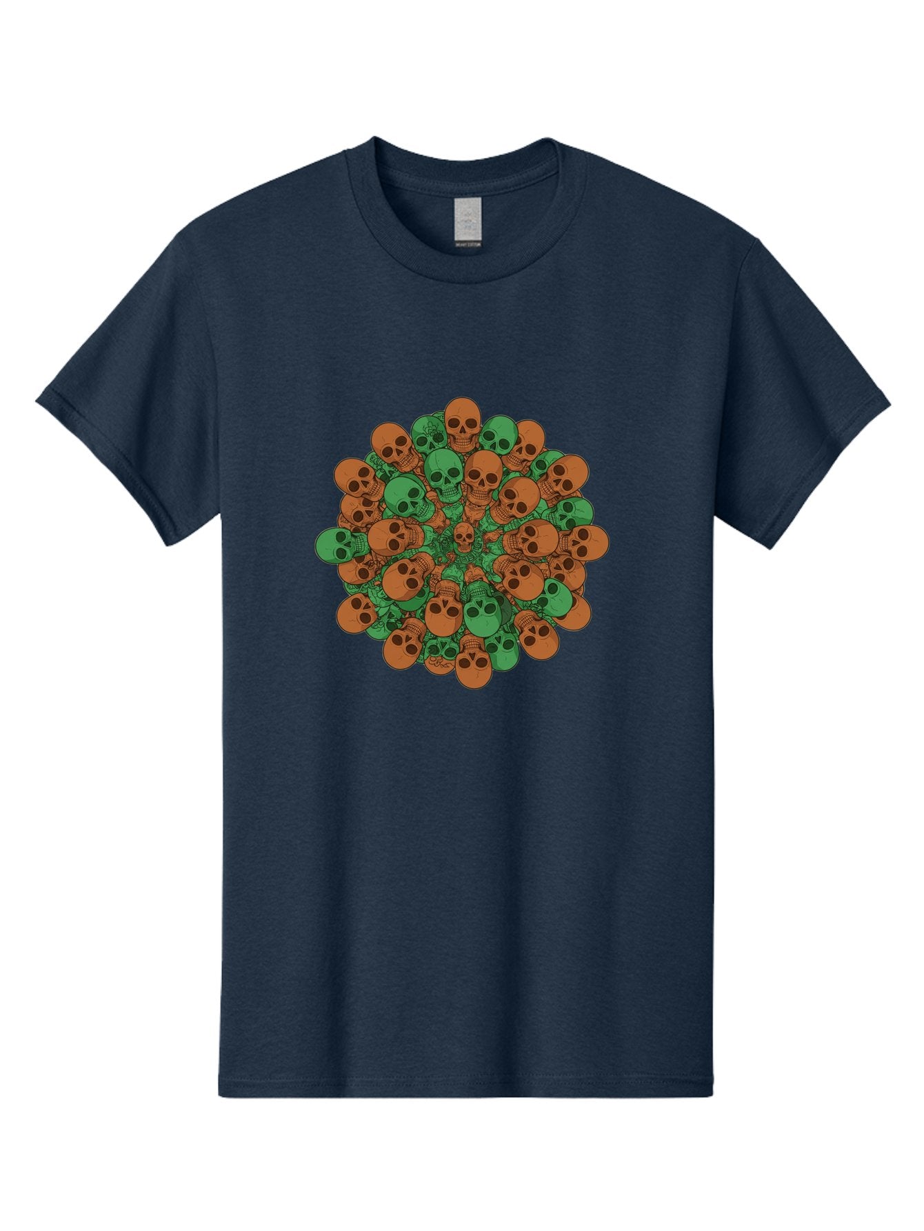 Skull-Cluster-2 Men'S Graphic Tee, 100% Cotton, Comfortable Casual Summer Wear, Machine Washable, Cluster Of Skulls, Orange And Green Skulls, Skull Illustration, Skull Design, Mortality Symbol, Death Theme, Gothic Art, Macabre Imagery Bad582 15