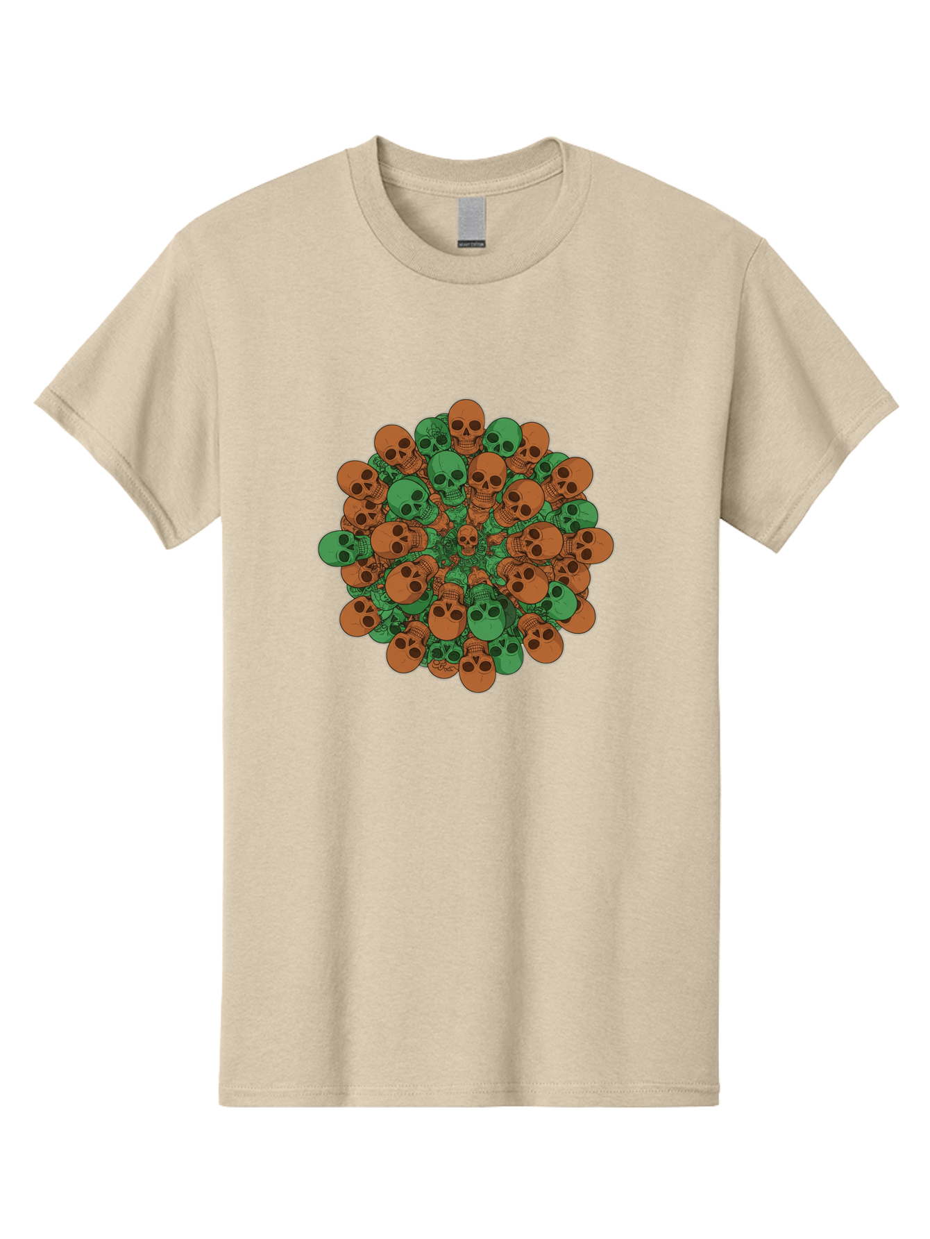 Skull-Cluster-2 Men'S Graphic Tee, 100% Cotton, Comfortable Casual Summer Wear, Machine Washable, Cluster Of Skulls, Orange And Green Skulls, Skull Illustration, Skull Design, Mortality Symbol, Death Theme, Gothic Art, Macabre Imagery Bad582 10