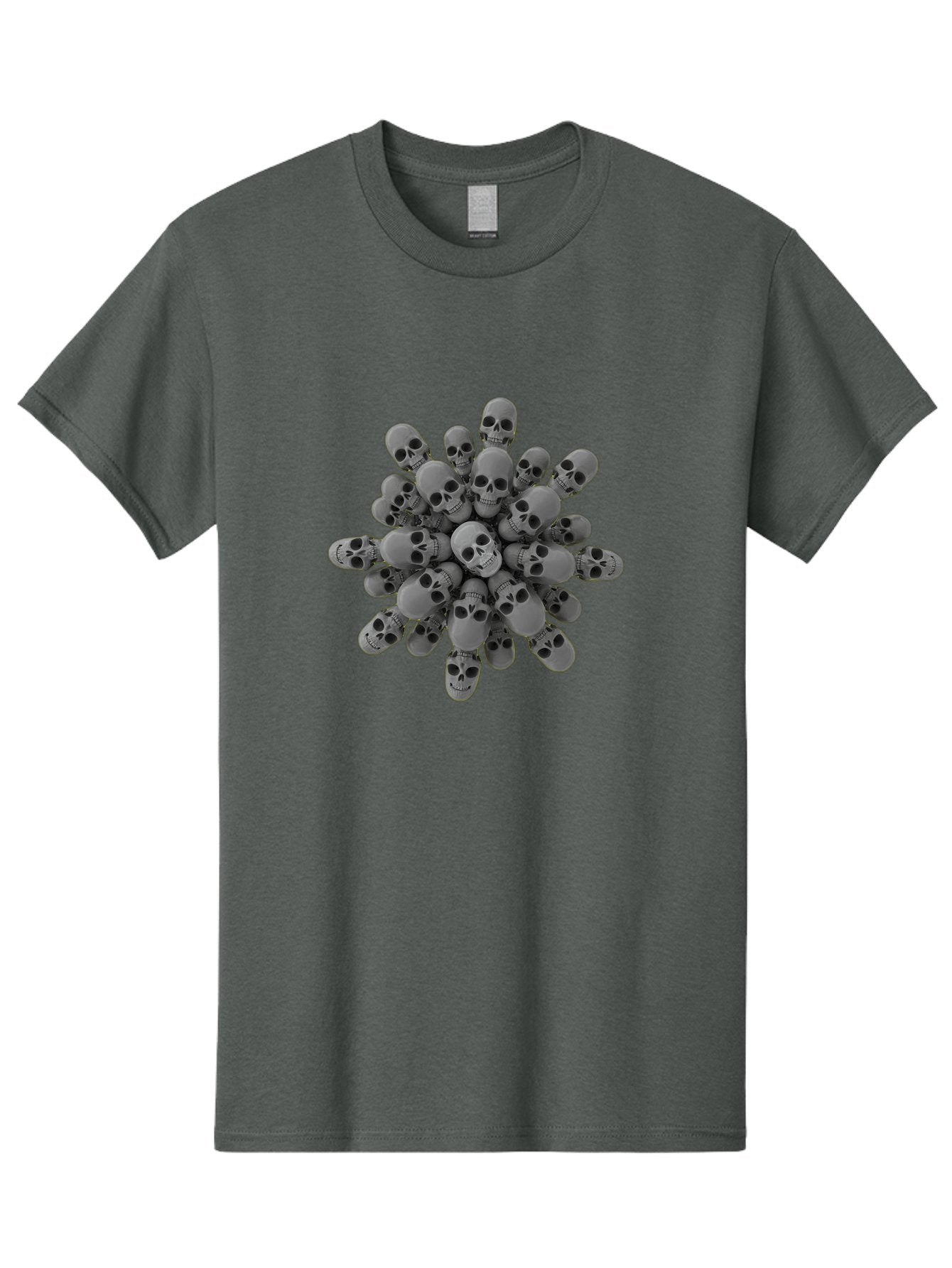 Skull-Cluster Men'S Graphic Tee, 100% Cotton, Comfortable Casual Summer Wear, Machine Washable, Cluster Of Gray Skulls, Multiple Skulls, Human Skulls, 3D Rendering, Skull Collection, Dark Art, Horror Theme, Macabre Symbolism, Death Imagery Bad583 9