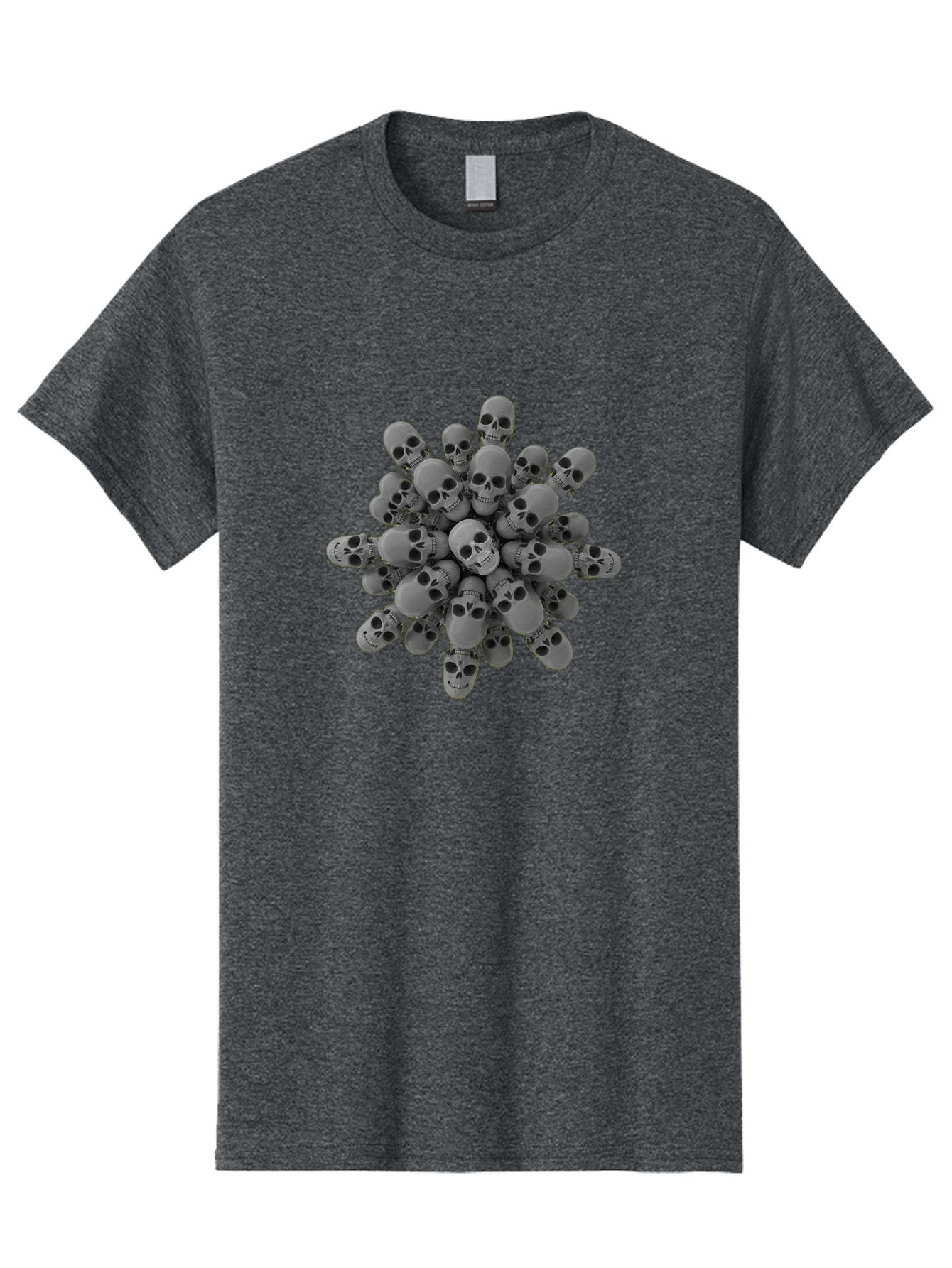 Skull-Cluster Men'S Graphic Tee, 100% Cotton, Comfortable Casual Summer Wear, Machine Washable, Cluster Of Gray Skulls, Multiple Skulls, Human Skulls, 3D Rendering, Skull Collection, Dark Art, Horror Theme, Macabre Symbolism, Death Imagery Bad583