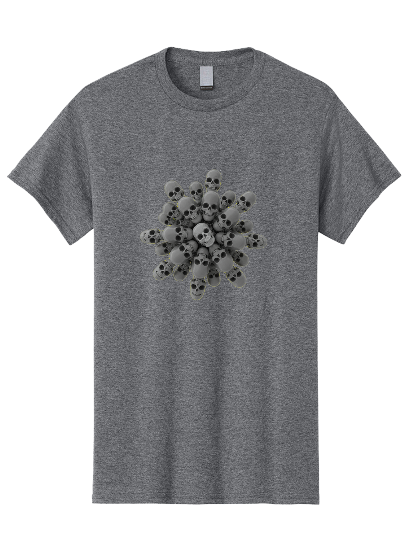 Skull-Cluster Men'S Graphic Tee, 100% Cotton, Comfortable Casual Summer Wear, Machine Washable, Cluster Of Gray Skulls, Multiple Skulls, Human Skulls, 3D Rendering, Skull Collection, Dark Art, Horror Theme, Macabre Symbolism, Death Imagery Bad583