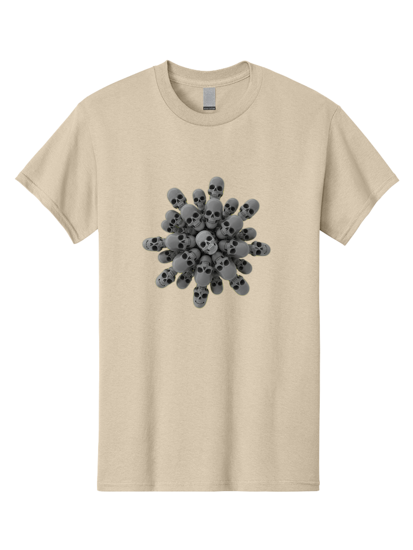 Skull-Cluster Men'S Graphic Tee, 100% Cotton, Comfortable Casual Summer Wear, Machine Washable, Cluster Of Gray Skulls, Multiple Skulls, Human Skulls, 3D Rendering, Skull Collection, Dark Art, Horror Theme, Macabre Symbolism, Death Imagery Bad583