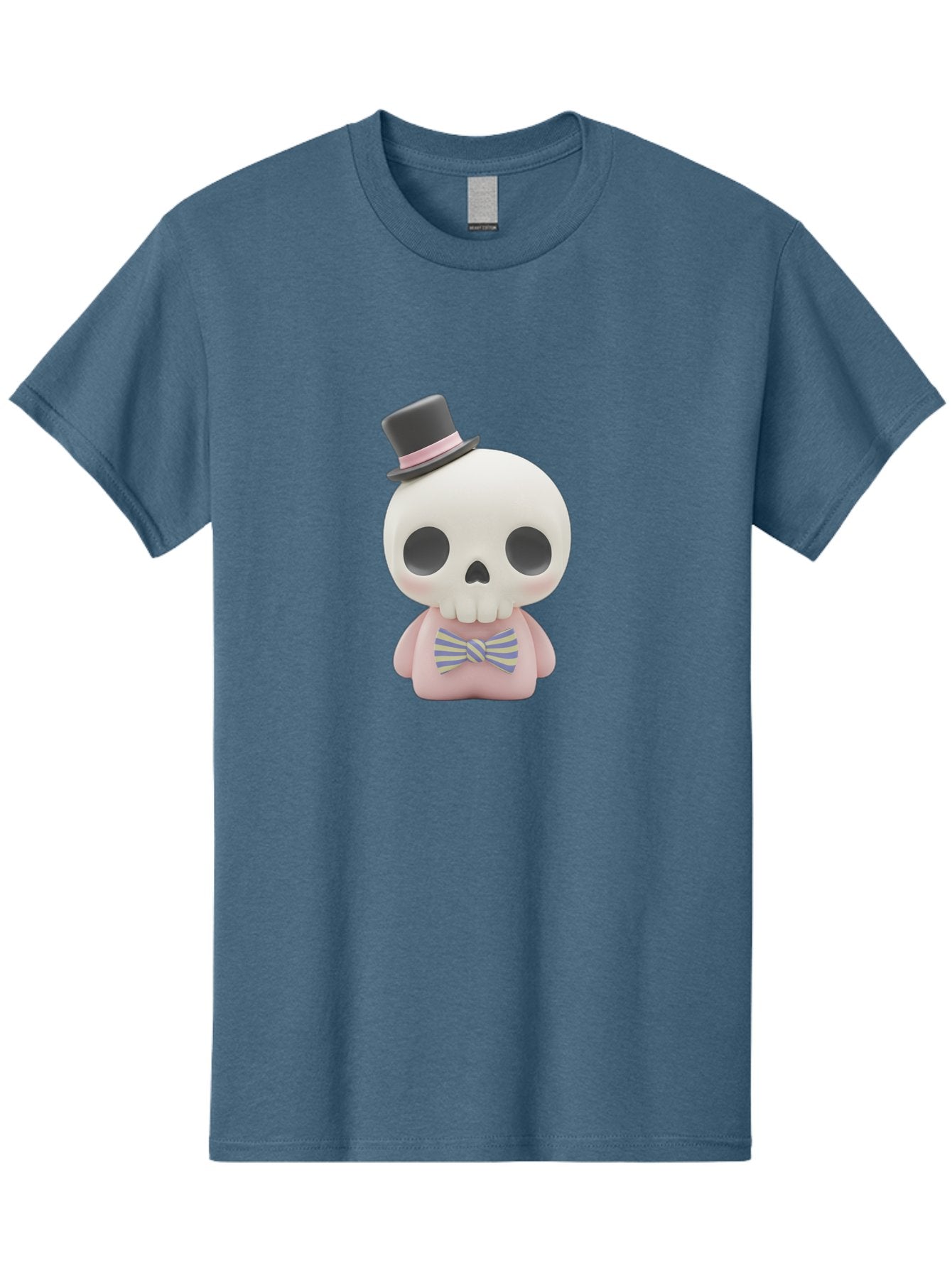 Skull-Figurine Men'S Graphic Tee, 100% Cotton, Comfortable Casual Summer Wear, Machine Washable, Skull Toy, Figurine With Top Hat, Bow Tie, Pink Shirt, Cartoon Character, Novelty Item, Quirky Decor, Funny Gift, Pastel Colors, Humorous Design, Bad585 10