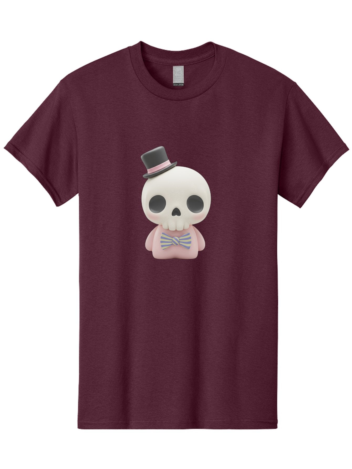 Skull-Figurine Men'S Graphic Tee, 100% Cotton, Comfortable Casual Summer Wear, Machine Washable, Skull Toy, Figurine With Top Hat, Bow Tie, Pink Shirt, Cartoon Character, Novelty Item, Quirky Decor, Funny Gift, Pastel Colors, Humorous Design, Bad585 8