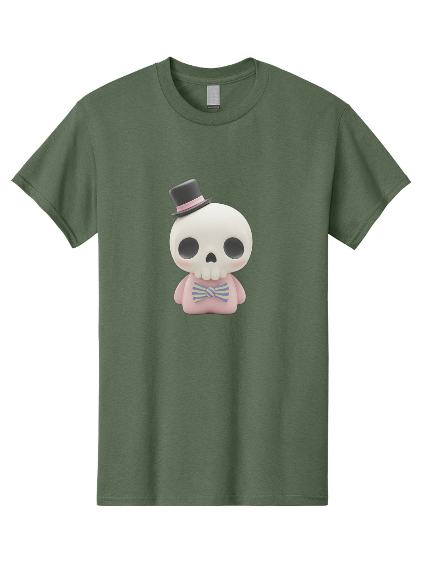 Skull-Figurine Men'S Graphic Tee, 100% Cotton, Comfortable Casual Summer Wear, Machine Washable, Skull Toy, Figurine With Top Hat, Bow Tie, Pink Shirt, Cartoon Character, Novelty Item, Quirky Decor, Funny Gift, Pastel Colors, Humorous Design, Bad585 9