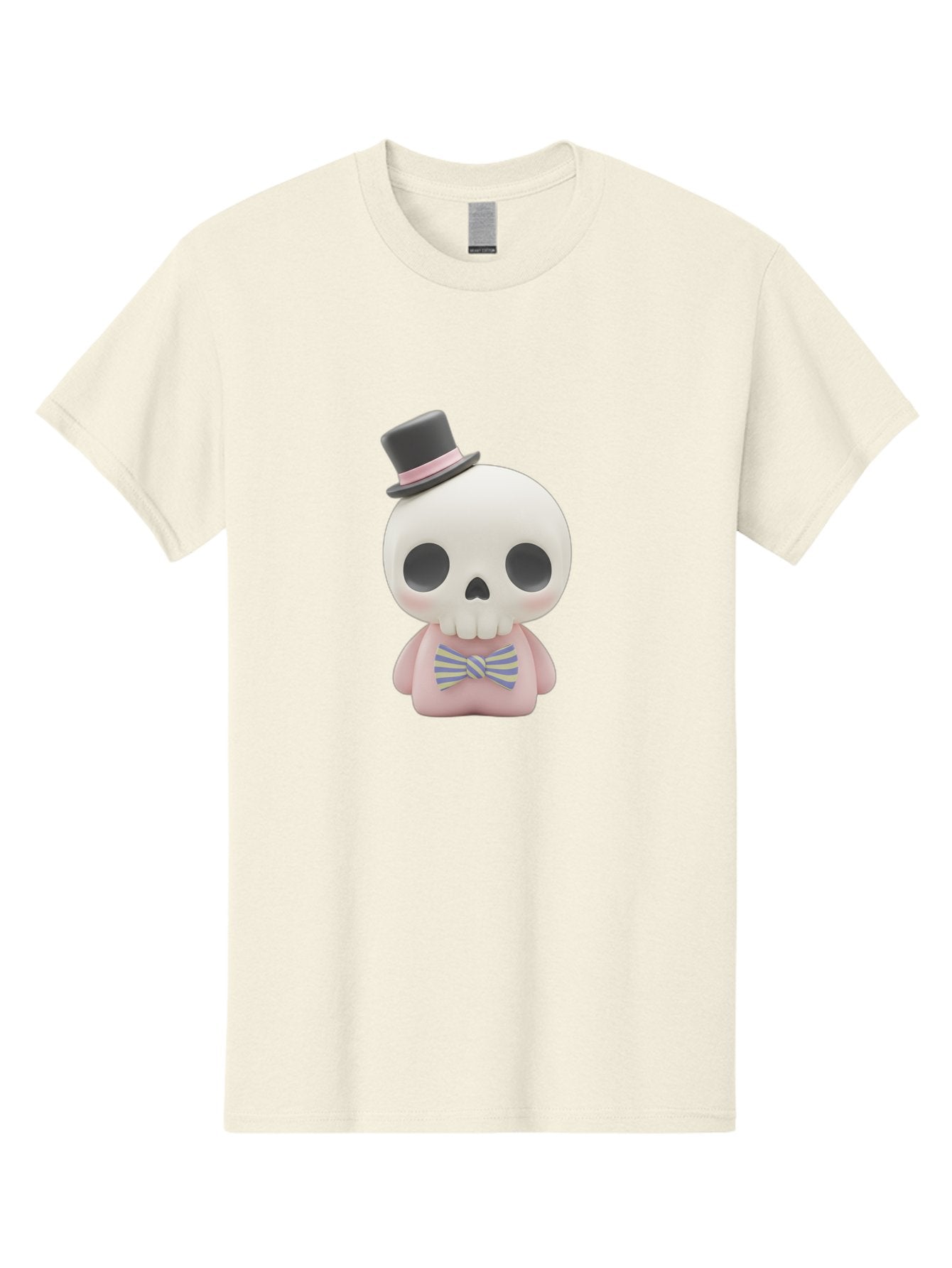 Skull-Figurine Men'S Graphic Tee, 100% Cotton, Comfortable Casual Summer Wear, Machine Washable, Skull Toy, Figurine With Top Hat, Bow Tie, Pink Shirt, Cartoon Character, Novelty Item, Quirky Decor, Funny Gift, Pastel Colors, Humorous Design, Bad585 4