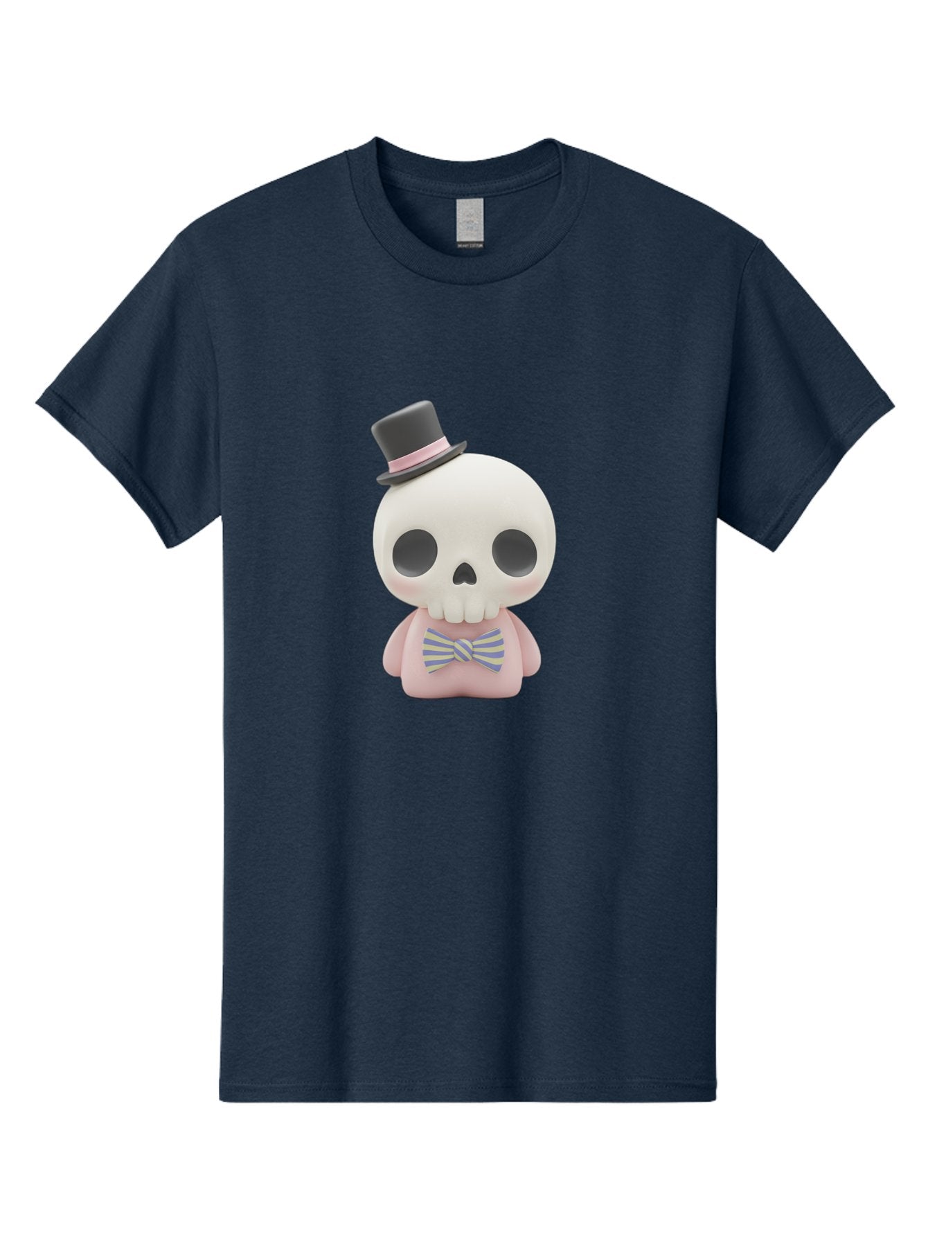 Skull-Figurine Men'S Graphic Tee, 100% Cotton, Comfortable Casual Summer Wear, Machine Washable, Skull Toy, Figurine With Top Hat, Bow Tie, Pink Shirt, Cartoon Character, Novelty Item, Quirky Decor, Funny Gift, Pastel Colors, Humorous Design, Bad585 5