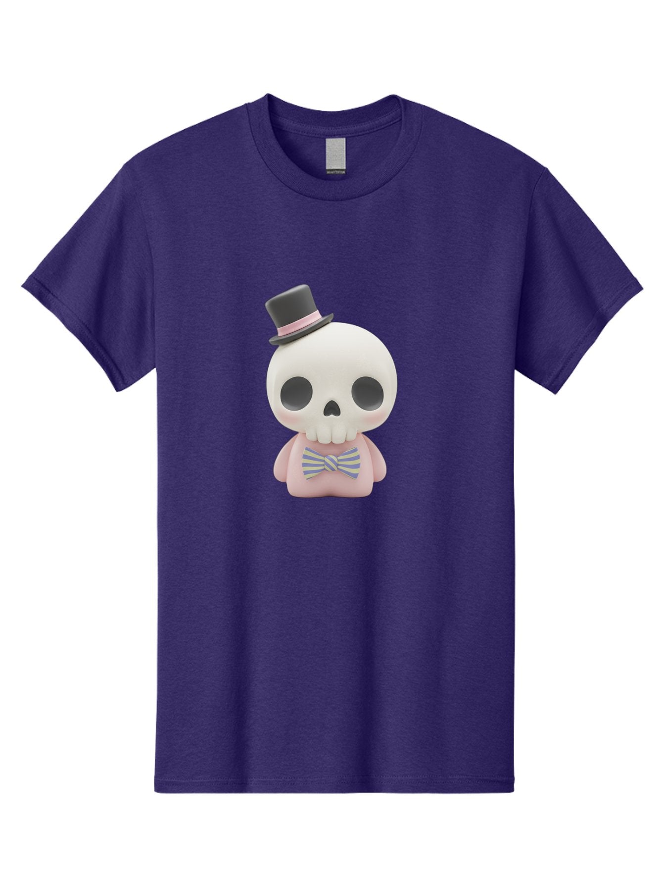 Skull-Figurine Men'S Graphic Tee, 100% Cotton, Comfortable Casual Summer Wear, Machine Washable, Skull Toy, Figurine With Top Hat, Bow Tie, Pink Shirt, Cartoon Character, Novelty Item, Quirky Decor, Funny Gift, Pastel Colors, Humorous Design, Bad585 6