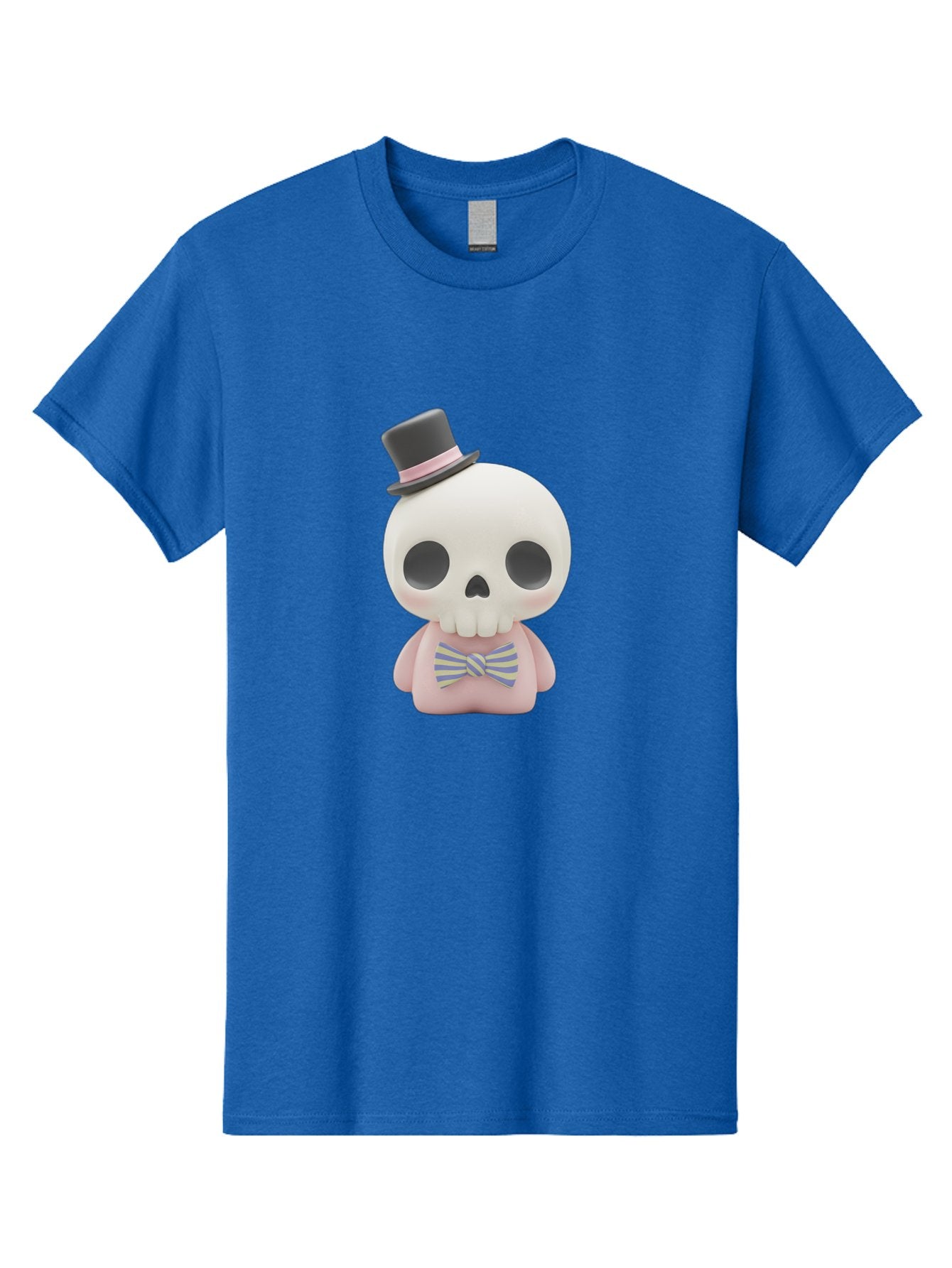 Skull-Figurine Men'S Graphic Tee, 100% Cotton, Comfortable Casual Summer Wear, Machine Washable, Skull Toy, Figurine With Top Hat, Bow Tie, Pink Shirt, Cartoon Character, Novelty Item, Quirky Decor, Funny Gift, Pastel Colors, Humorous Design, Bad585 14