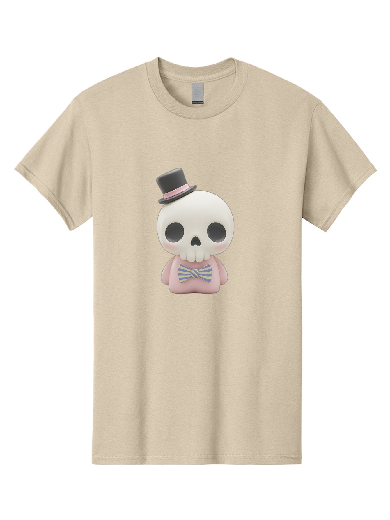 Skull-Figurine Men'S Graphic Tee, 100% Cotton, Comfortable Casual Summer Wear, Machine Washable, Skull Toy, Figurine With Top Hat, Bow Tie, Pink Shirt, Cartoon Character, Novelty Item, Quirky Decor, Funny Gift, Pastel Colors, Humorous Design, Bad585 7