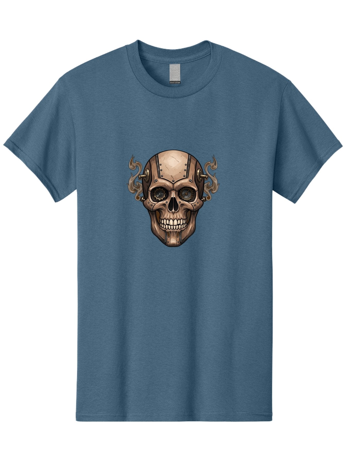 Skull-Head Men'S Graphic Tee, 100% Cotton, Comfortable Casual Summer Wear, Machine Washable, Cyberpunk Skull, Steampunk Art, Mechanical Skull, Robotic Skull, Metallic Skeleton, Futuristic Design, Industrial Tech, Sci-Fi, Bad586 13
