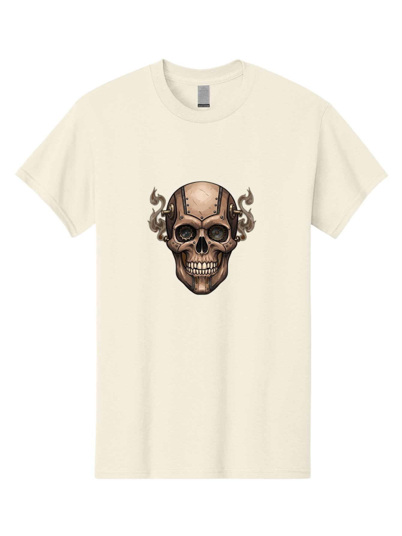 Skull-Head Men'S Graphic Tee, 100% Cotton, Comfortable Casual Summer Wear, Machine Washable, Cyberpunk Skull, Steampunk Art, Mechanical Skull, Robotic Skull, Metallic Skeleton, Futuristic Design, Industrial Tech, Sci-Fi, Bad586 14