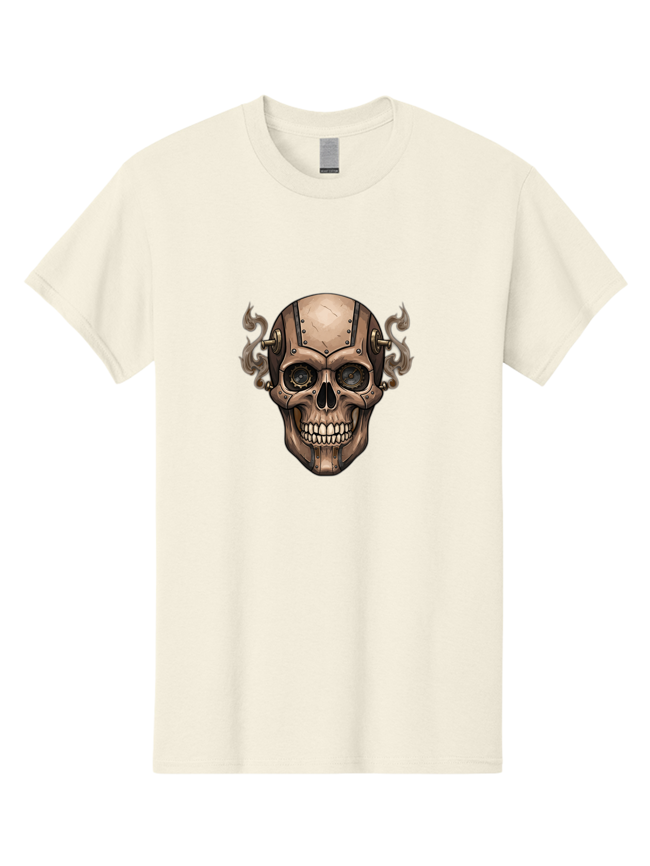 Skull-Head Men'S Graphic Tee, 100% Cotton, Comfortable Casual Summer Wear, Machine Washable, Cyberpunk Skull, Steampunk Art, Mechanical Skull, Robotic Skull, Metallic Skeleton, Futuristic Design, Industrial Tech, Sci-Fi, Bad586