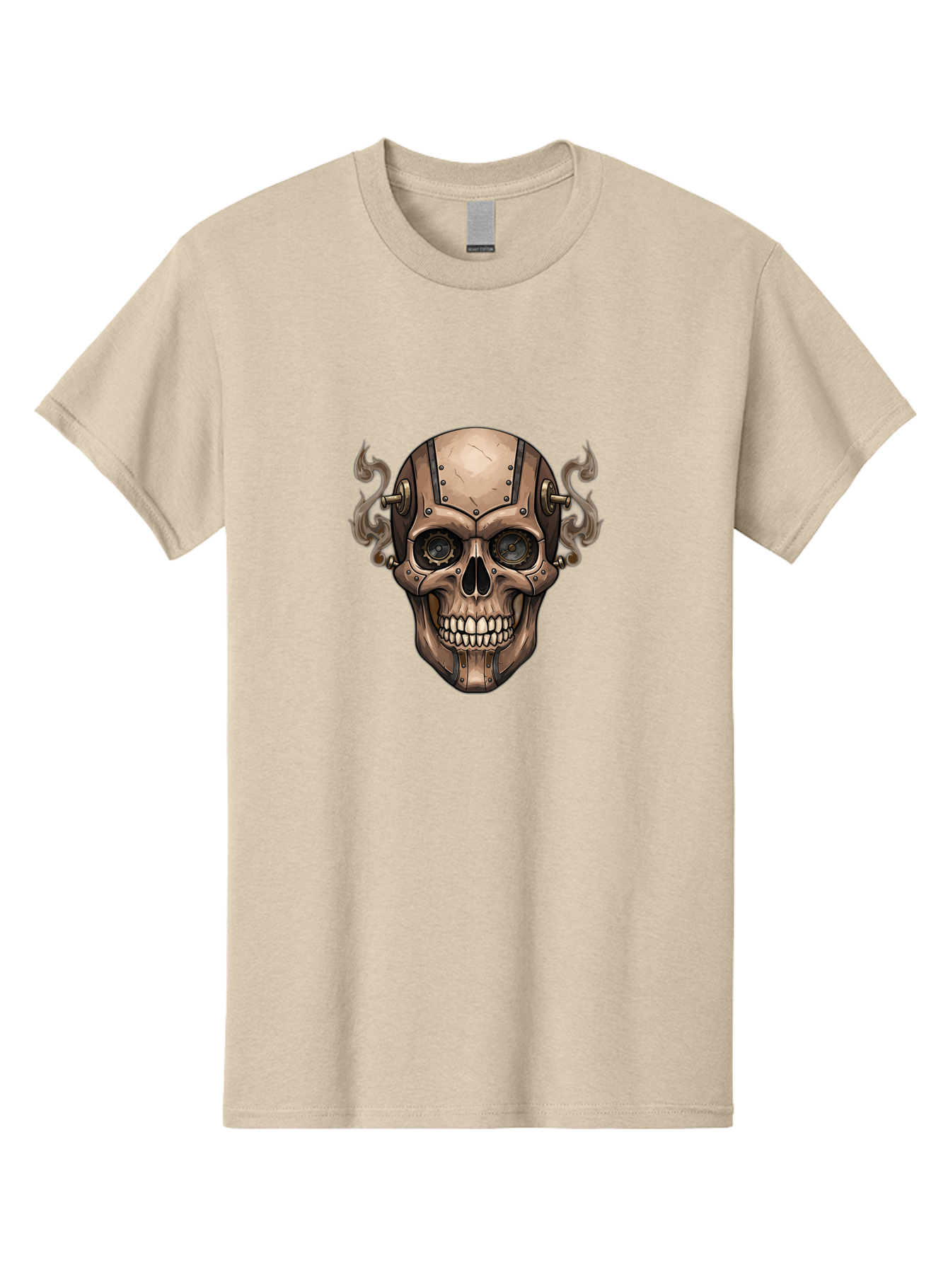 Skull-Head Men'S Graphic Tee, 100% Cotton, Comfortable Casual Summer Wear, Machine Washable, Cyberpunk Skull, Steampunk Art, Mechanical Skull, Robotic Skull, Metallic Skeleton, Futuristic Design, Industrial Tech, Sci-Fi, Bad586