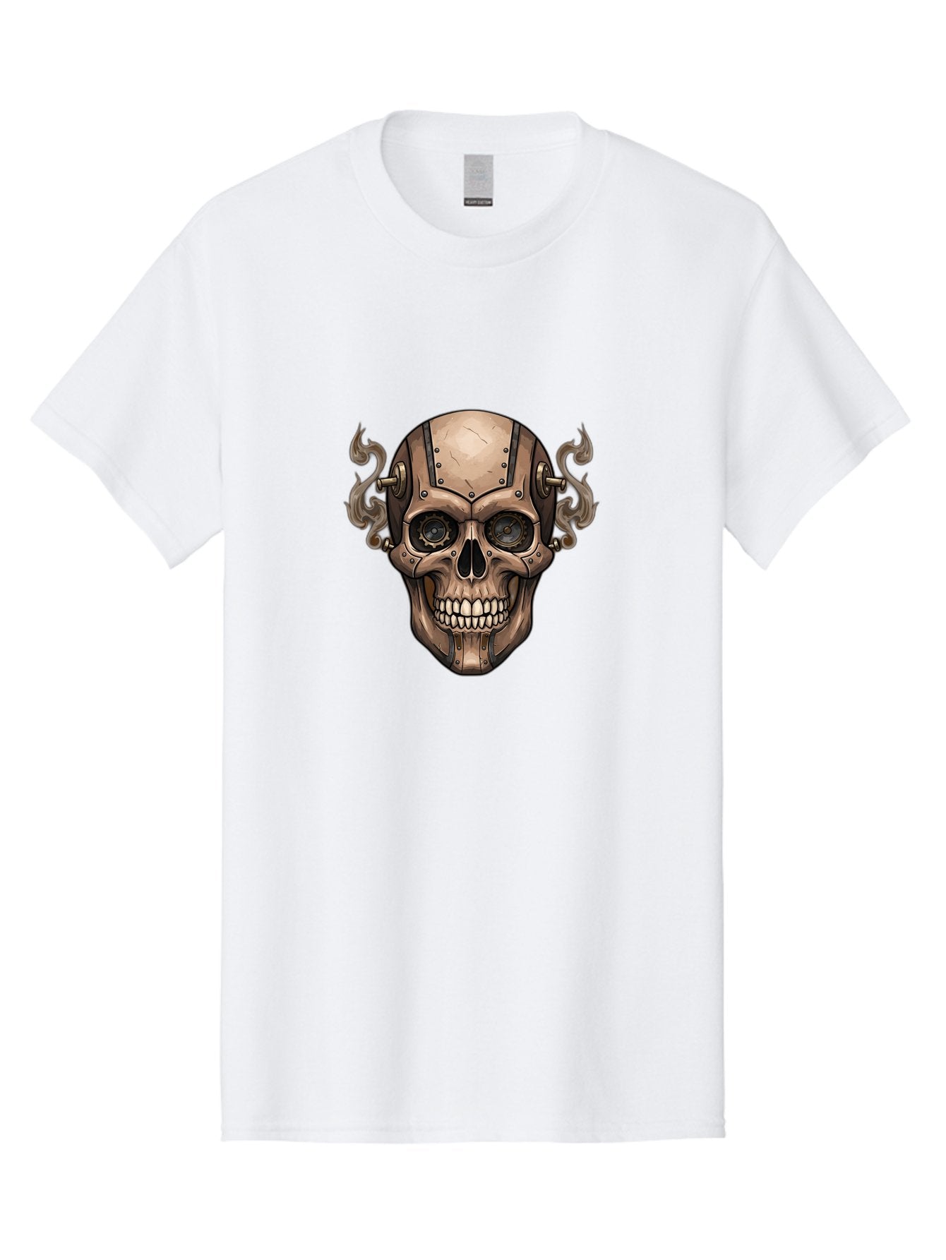 Skull-Head Men'S Graphic Tee, 100% Cotton, Comfortable Casual Summer Wear, Machine Washable, Cyberpunk Skull, Steampunk Art, Mechanical Skull, Robotic Skull, Metallic Skeleton, Futuristic Design, Industrial Tech, Sci-Fi, Bad586