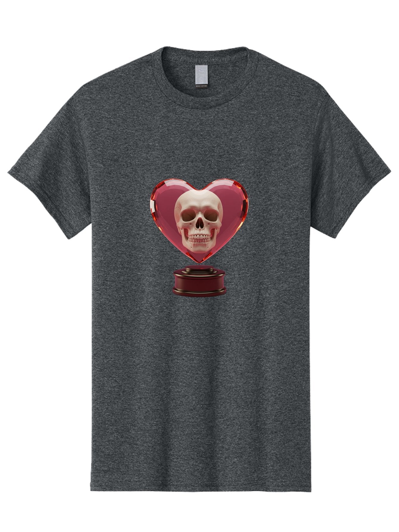 Skull-Heart-Trophy Men'S Graphic Tee, 100% Cotton, Comfortable Casual Summer Wear, Machine Washable, Human Skull, Heart-Shaped Frame, Gothic Decor, Dark Art, Strange Art, Unique Collectible, Dark Romance, Gothic Aesthetic, Unusual Trophy Bad587 9