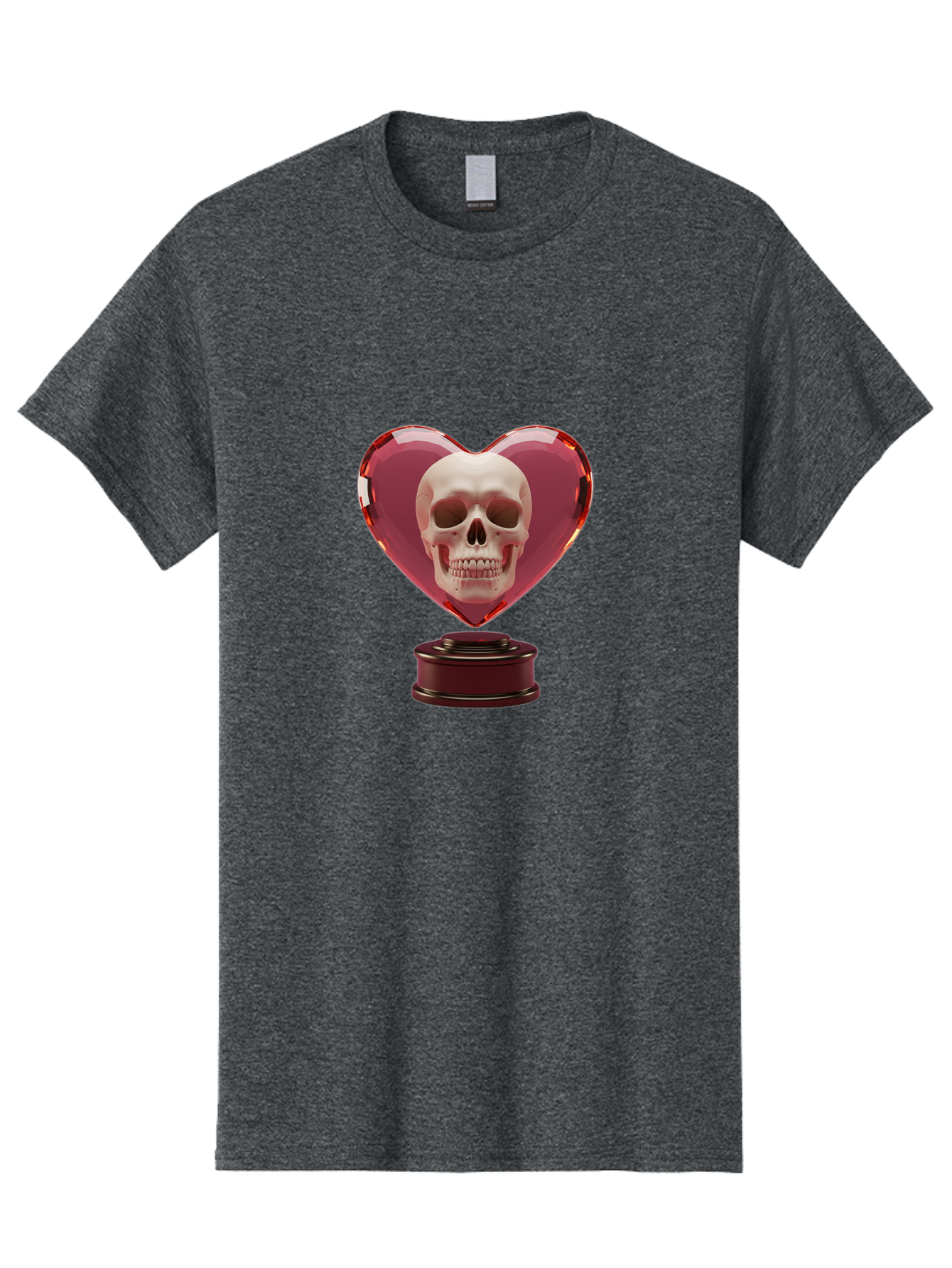 Skull-Heart-Trophy Men'S Graphic Tee, 100% Cotton, Comfortable Casual Summer Wear, Machine Washable, Human Skull, Heart-Shaped Frame, Gothic Decor, Dark Art, Strange Art, Unique Collectible, Dark Romance, Gothic Aesthetic, Unusual Trophy Bad587 5