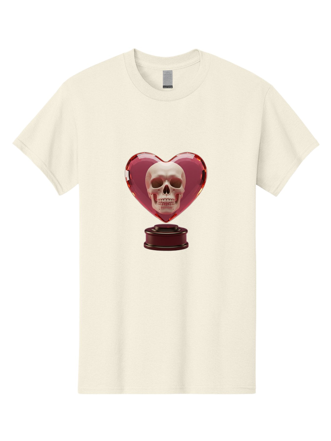 Skull-Heart-Trophy Men'S Graphic Tee, 100% Cotton, Comfortable Casual Summer Wear, Machine Washable, Human Skull, Heart-Shaped Frame, Gothic Decor, Dark Art, Strange Art, Unique Collectible, Dark Romance, Gothic Aesthetic, Unusual Trophy Bad587