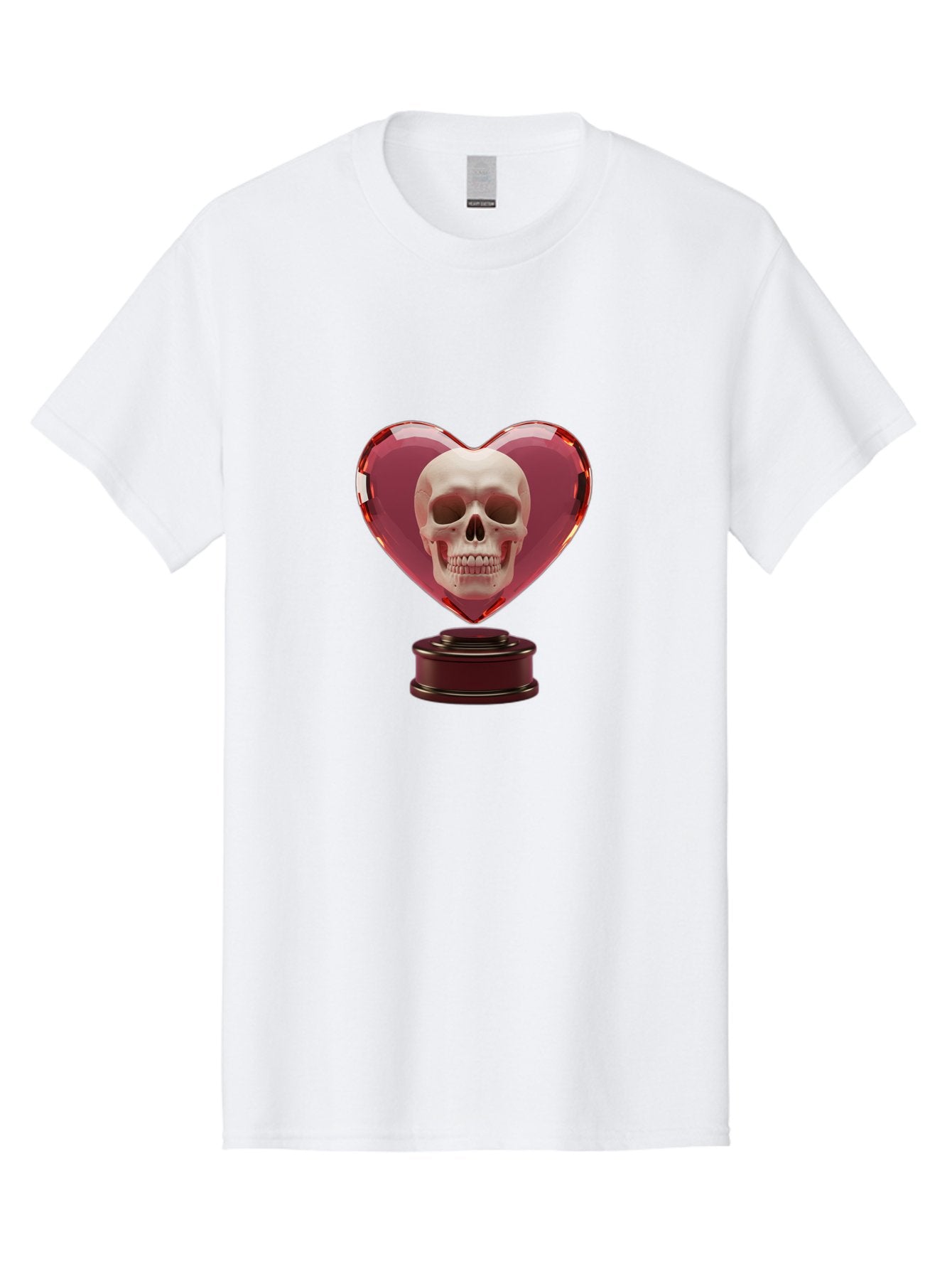 Skull-Heart-Trophy Men'S Graphic Tee, 100% Cotton, Comfortable Casual Summer Wear, Machine Washable, Human Skull, Heart-Shaped Frame, Gothic Decor, Dark Art, Strange Art, Unique Collectible, Dark Romance, Gothic Aesthetic, Unusual Trophy Bad587