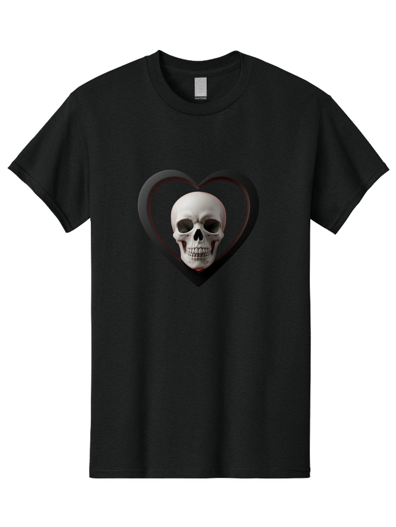 Skull-In-Heart Men'S Graphic Tee, 100% Cotton, Comfortable Casual Summer Wear, Machine Washable, Human Skull, Heart Shape, Black Outline, Gothic Symbolism, Edgy Aesthetic, Dark Art, Skull Art, Heart Frame Bad588 5
