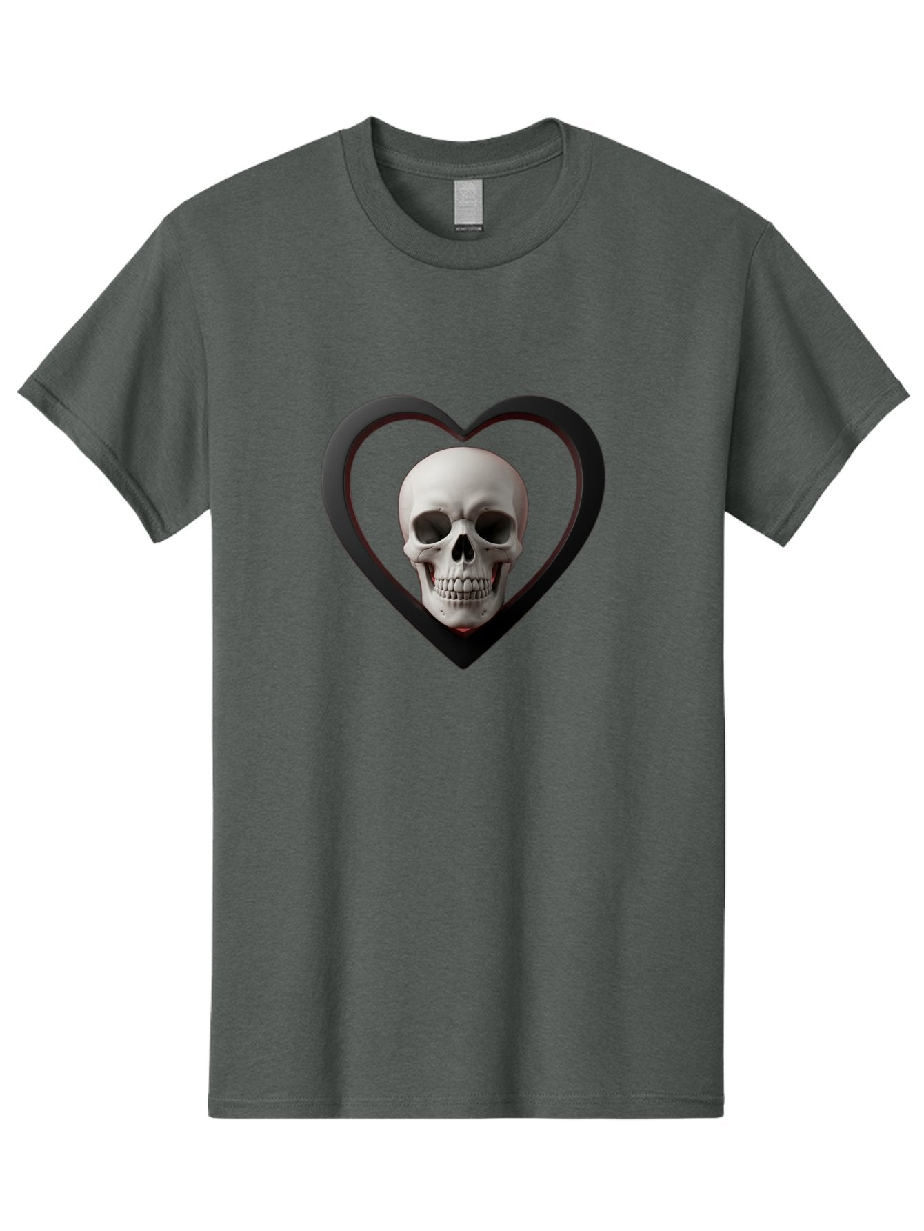 Skull-In-Heart Men'S Graphic Tee, 100% Cotton, Comfortable Casual Summer Wear, Machine Washable, Human Skull, Heart Shape, Black Outline, Gothic Symbolism, Edgy Aesthetic, Dark Art, Skull Art, Heart Frame Bad588 4