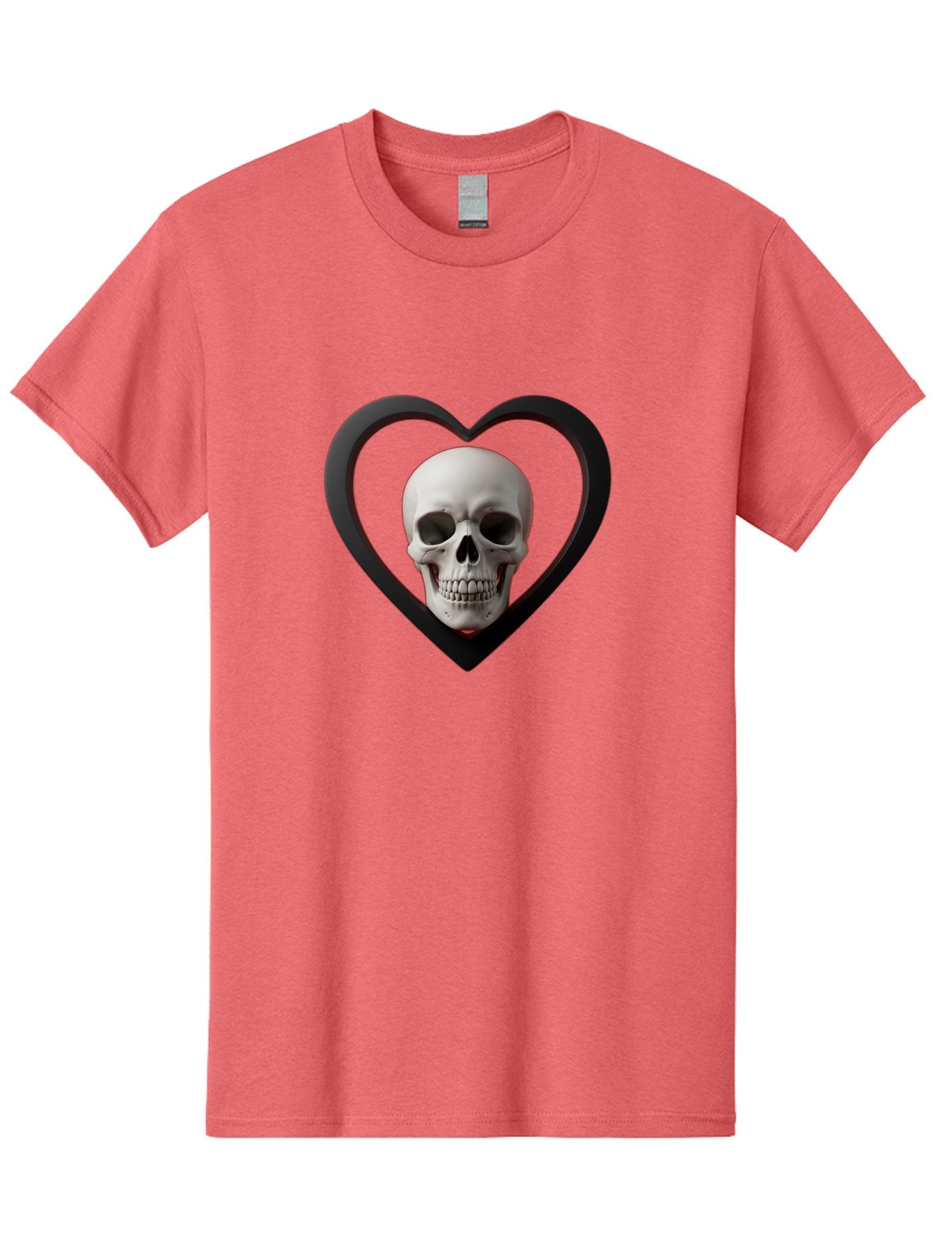 Skull-In-Heart Men'S Graphic Tee, 100% Cotton, Comfortable Casual Summer Wear, Machine Washable, Human Skull, Heart Shape, Black Outline, Gothic Symbolism, Edgy Aesthetic, Dark Art, Skull Art, Heart Frame Bad588 7