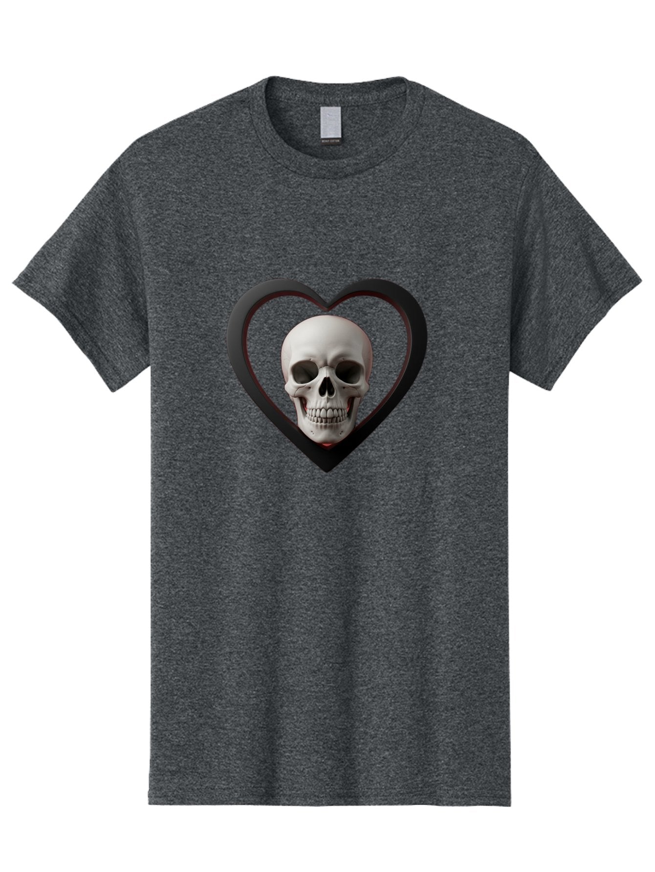 Skull-In-Heart Men'S Graphic Tee, 100% Cotton, Comfortable Casual Summer Wear, Machine Washable, Human Skull, Heart Shape, Black Outline, Gothic Symbolism, Edgy Aesthetic, Dark Art, Skull Art, Heart Frame Bad588 12