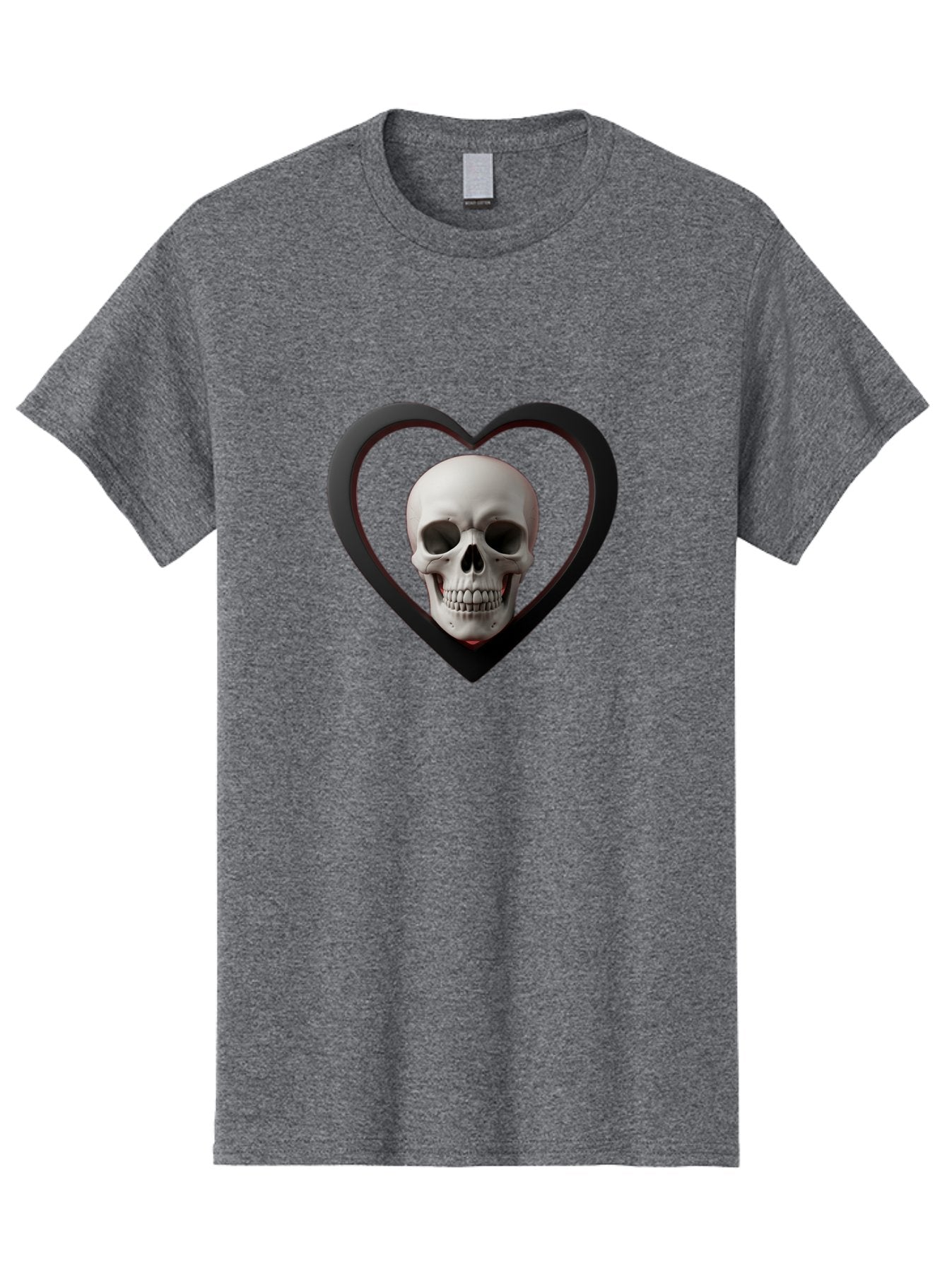 Skull-In-Heart Men'S Graphic Tee, 100% Cotton, Comfortable Casual Summer Wear, Machine Washable, Human Skull, Heart Shape, Black Outline, Gothic Symbolism, Edgy Aesthetic, Dark Art, Skull Art, Heart Frame Bad588 3