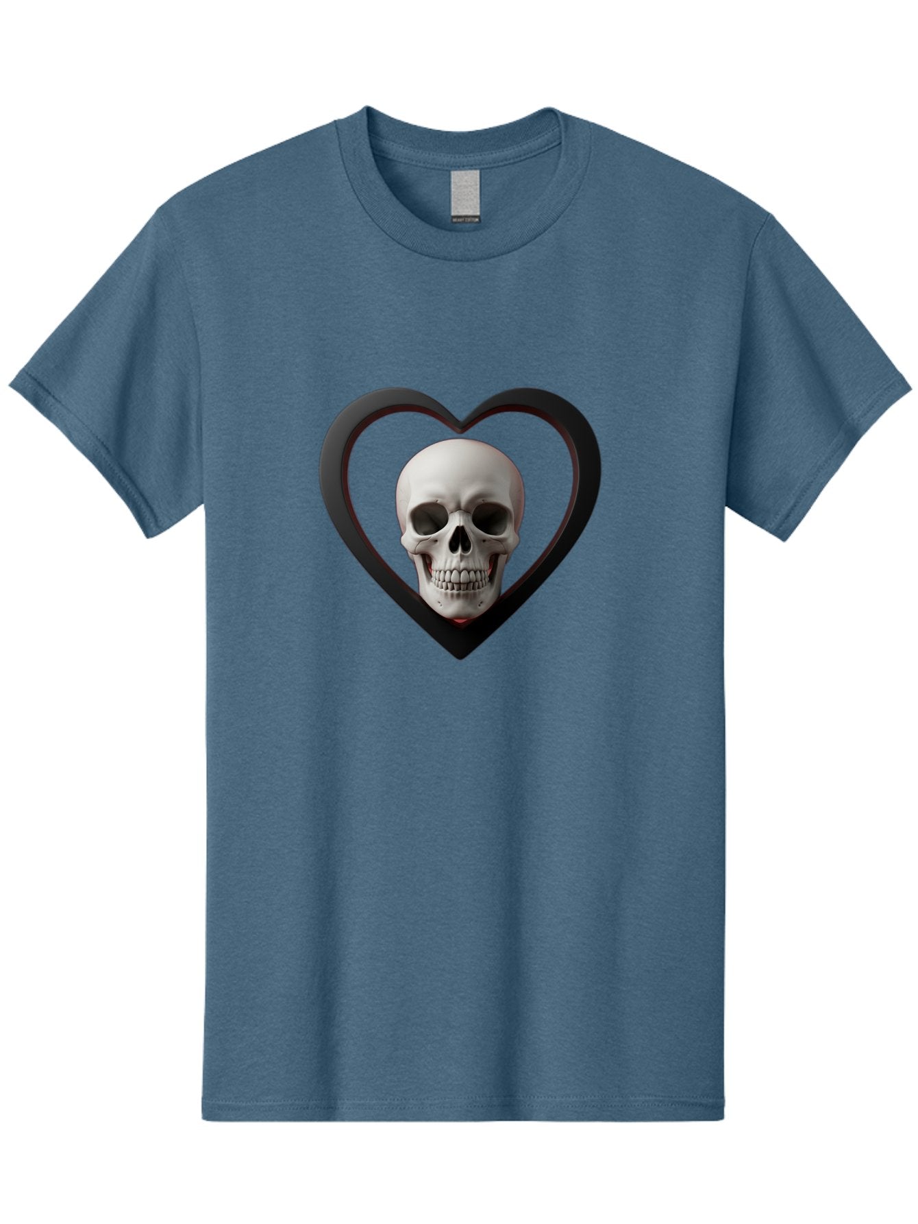 Skull-In-Heart Men'S Graphic Tee, 100% Cotton, Comfortable Casual Summer Wear, Machine Washable, Human Skull, Heart Shape, Black Outline, Gothic Symbolism, Edgy Aesthetic, Dark Art, Skull Art, Heart Frame Bad588 6