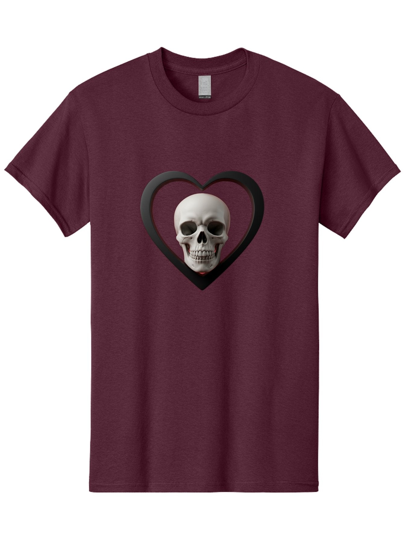 Skull-In-Heart Men'S Graphic Tee, 100% Cotton, Comfortable Casual Summer Wear, Machine Washable, Human Skull, Heart Shape, Black Outline, Gothic Symbolism, Edgy Aesthetic, Dark Art, Skull Art, Heart Frame Bad588 8