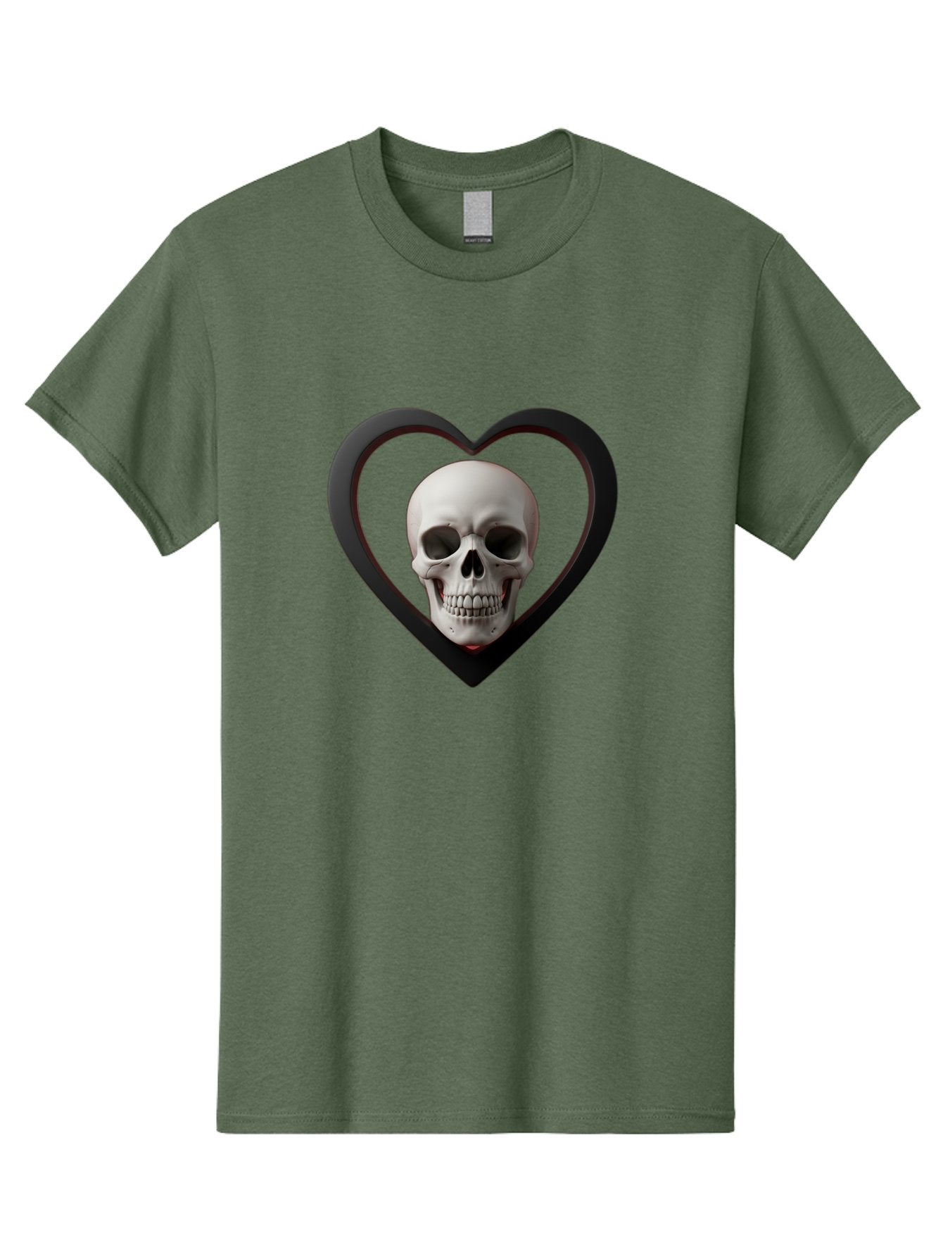 Skull-In-Heart Men'S Graphic Tee, 100% Cotton, Comfortable Casual Summer Wear, Machine Washable, Human Skull, Heart Shape, Black Outline, Gothic Symbolism, Edgy Aesthetic, Dark Art, Skull Art, Heart Frame Bad588